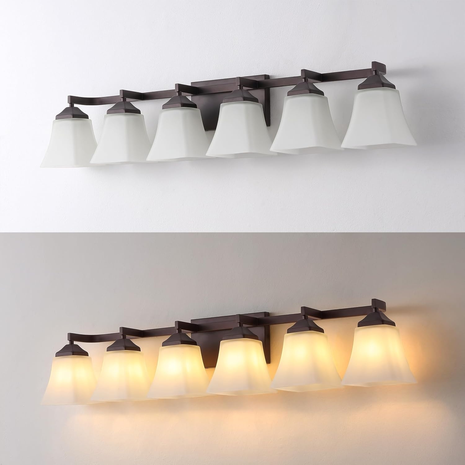 image:imageJONATHAN Y 395 Oil Rubbed Bronze White 6Light Metal Glass Rectangular Vanity Light Wall Sconce Traditional Transitional for Bathroom with Frosted Glass Shade Damp Rated LED Bulbs Included JYL7623AOilRubbed Bronze