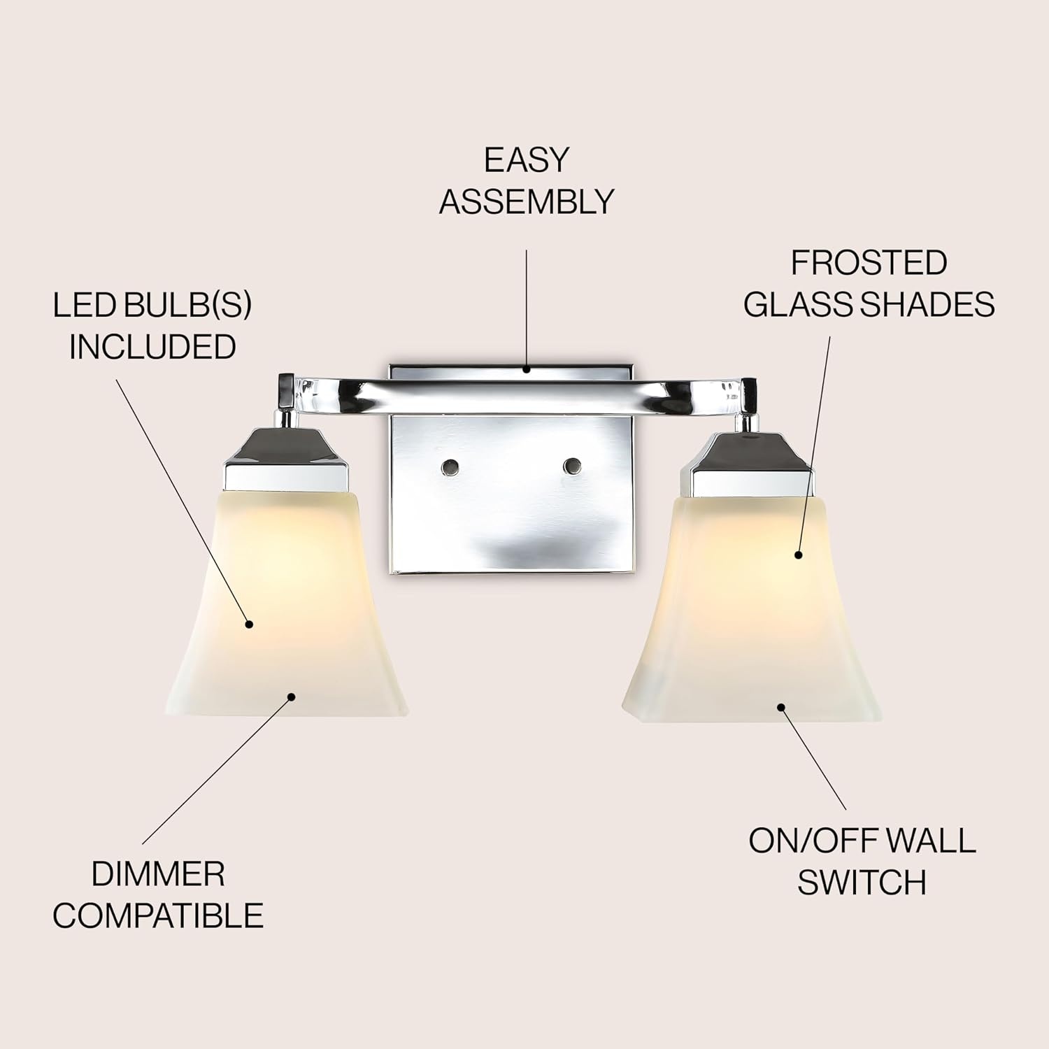 image:imageJONATHAN Y 395 Oil Rubbed Bronze White 6Light Metal Glass Rectangular Vanity Light Wall Sconce Traditional Transitional for Bathroom with Frosted Glass Shade Damp Rated LED Bulbs Included JYL7623AChrome