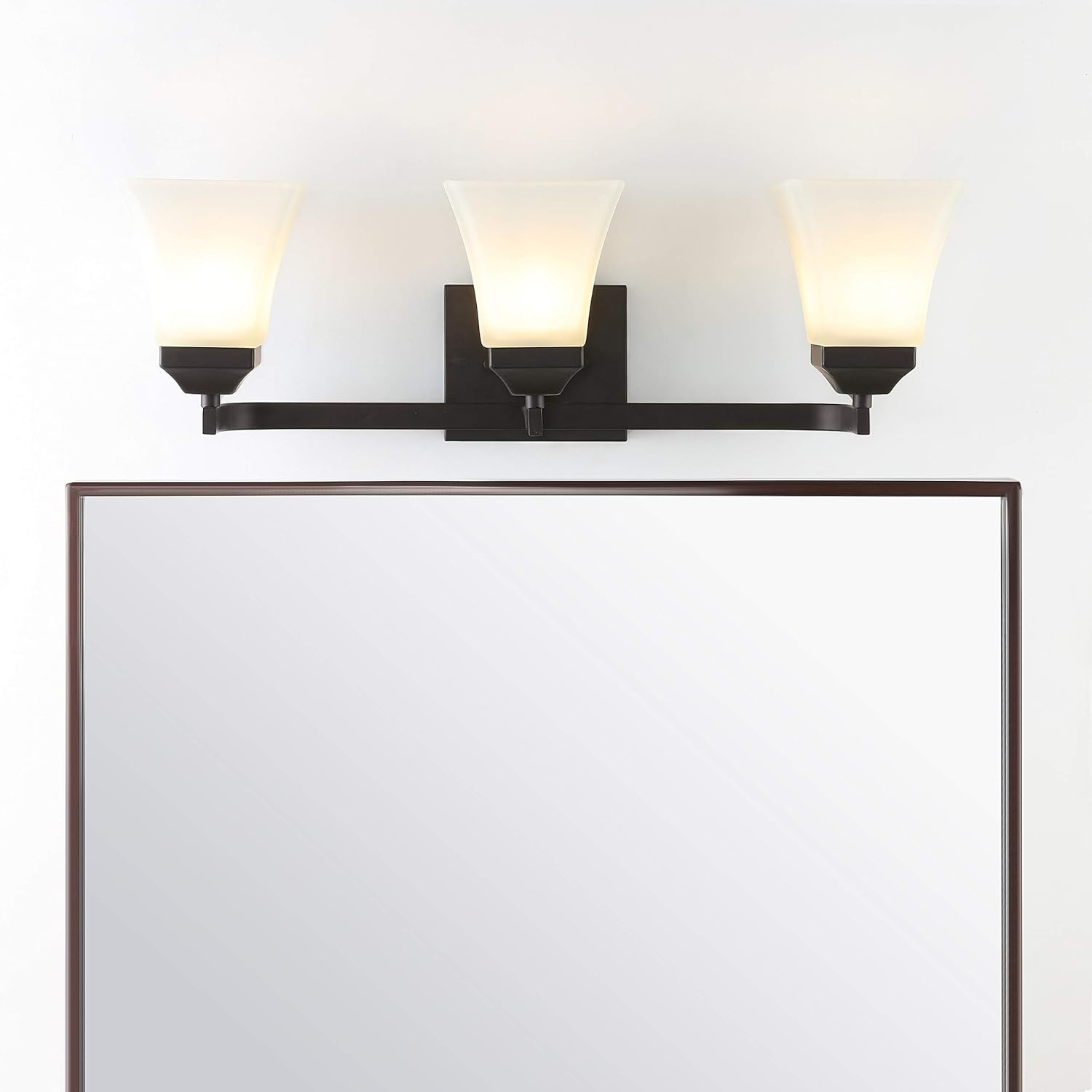 image:imageJONATHAN Y 395 Oil Rubbed Bronze White 6Light Metal Glass Rectangular Vanity Light Wall Sconce Traditional Transitional for Bathroom with Frosted Glass Shade Damp Rated LED Bulbs Included JYL7623AOilRubbed Bronze