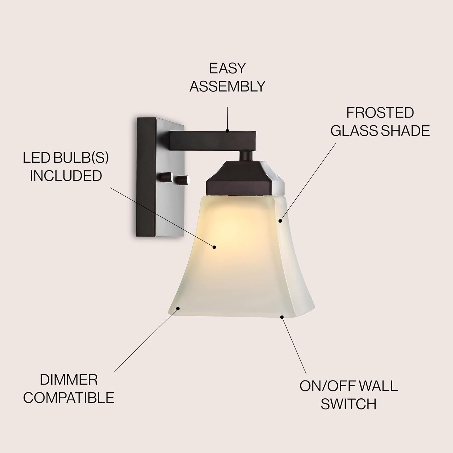 image:imageJONATHAN Y 395 Oil Rubbed Bronze White 6Light Metal Glass Rectangular Vanity Light Wall Sconce Traditional Transitional for Bathroom with Frosted Glass Shade Damp Rated LED Bulbs Included JYL7623AOilRubbed Bronze