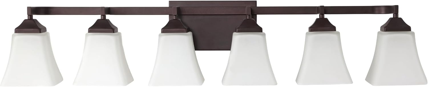 image:imageJONATHAN Y 395 Oil Rubbed Bronze White 6Light Metal Glass Rectangular Vanity Light Wall Sconce Traditional Transitional for Bathroom with Frosted Glass Shade Damp Rated LED Bulbs Included JYL7623AOilRubbed Bronze