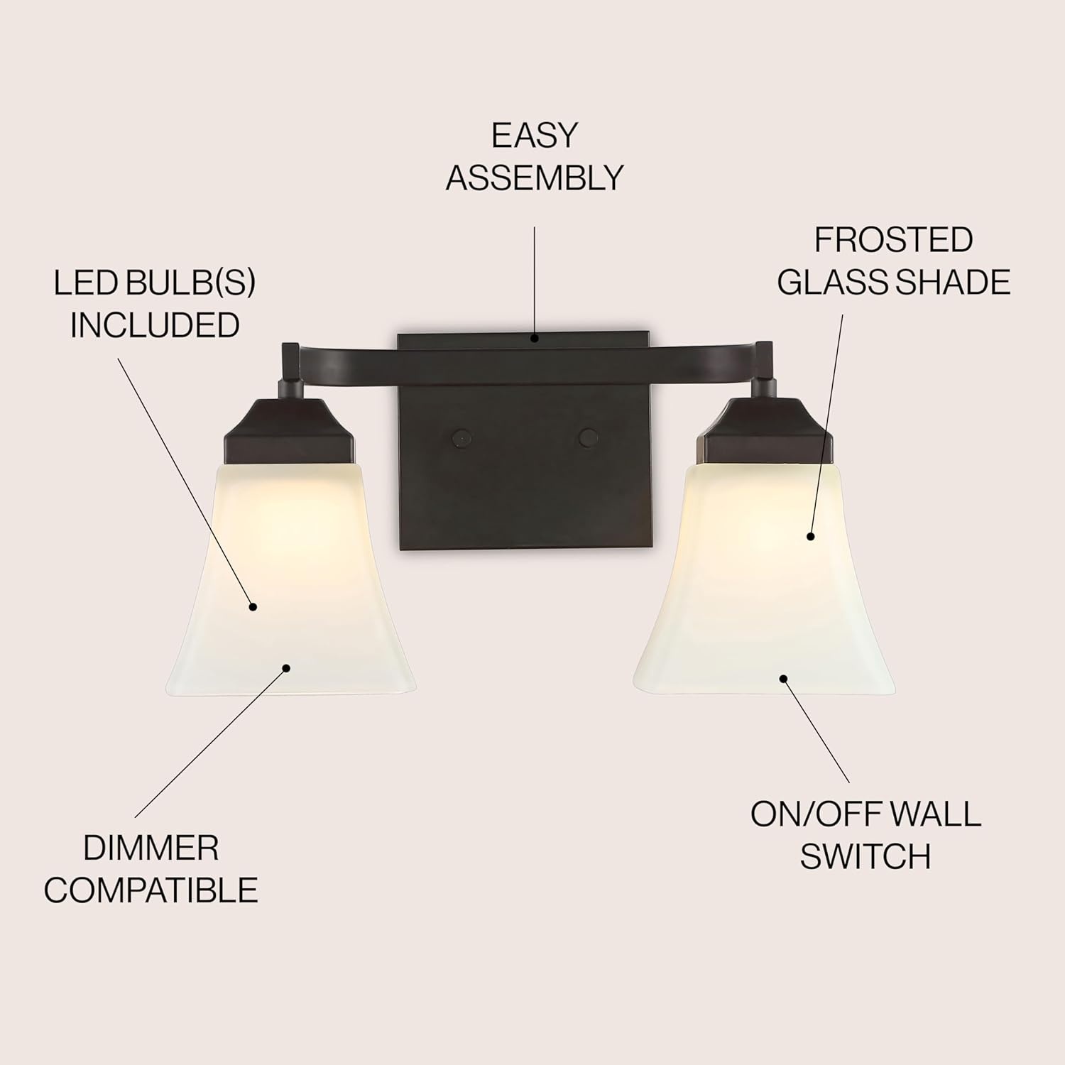 image:imageJONATHAN Y 395 Oil Rubbed Bronze White 6Light Metal Glass Rectangular Vanity Light Wall Sconce Traditional Transitional for Bathroom with Frosted Glass Shade Damp Rated LED Bulbs Included JYL7623AOilRubbed Bronze