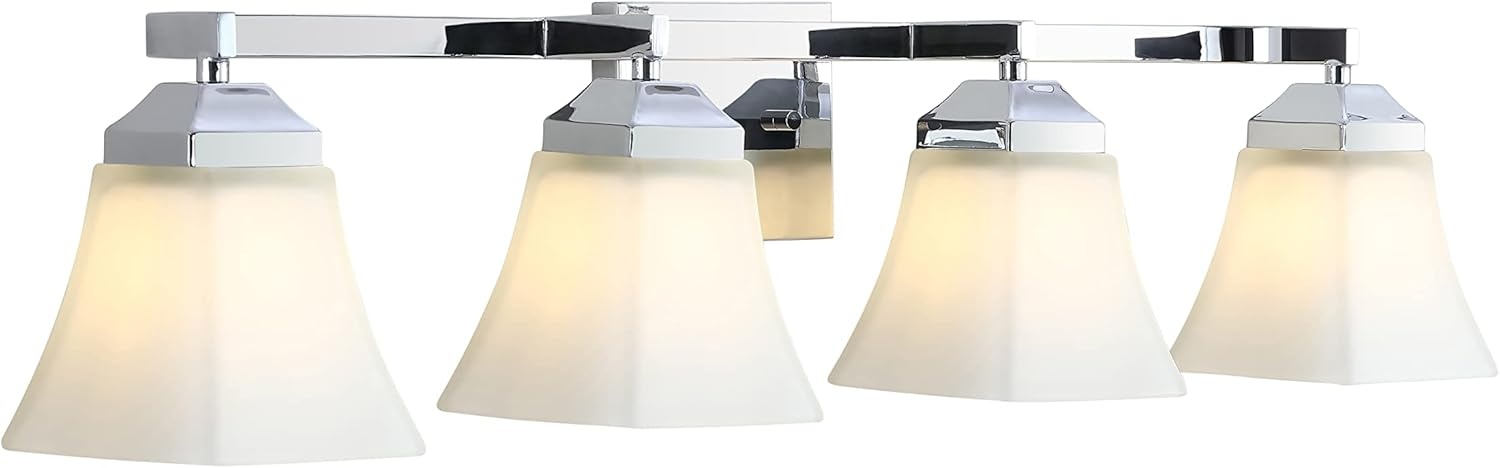 image:imageJONATHAN Y 395 Oil Rubbed Bronze White 6Light Metal Glass Rectangular Vanity Light Wall Sconce Traditional Transitional for Bathroom with Frosted Glass Shade Damp Rated LED Bulbs Included JYL7623AChrome