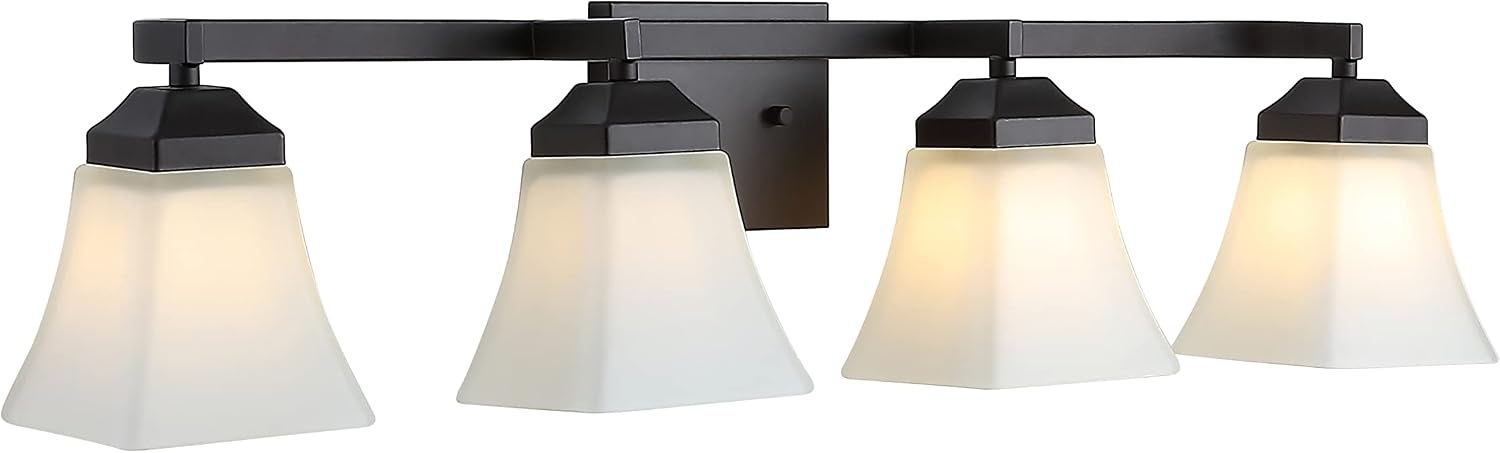 image:imageJONATHAN Y 395 Oil Rubbed Bronze White 6Light Metal Glass Rectangular Vanity Light Wall Sconce Traditional Transitional for Bathroom with Frosted Glass Shade Damp Rated LED Bulbs Included JYL7623AOilRubbed Bronze