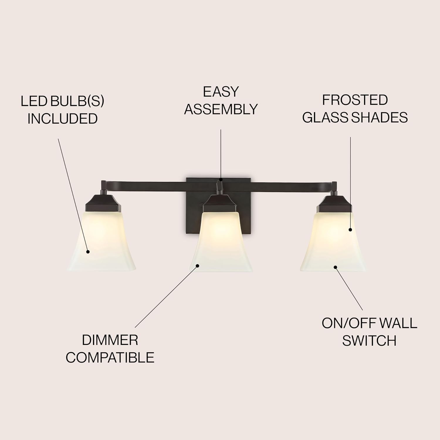 image:imageJONATHAN Y 395 Oil Rubbed Bronze White 6Light Metal Glass Rectangular Vanity Light Wall Sconce Traditional Transitional for Bathroom with Frosted Glass Shade Damp Rated LED Bulbs Included JYL7623AOilRubbed Bronze