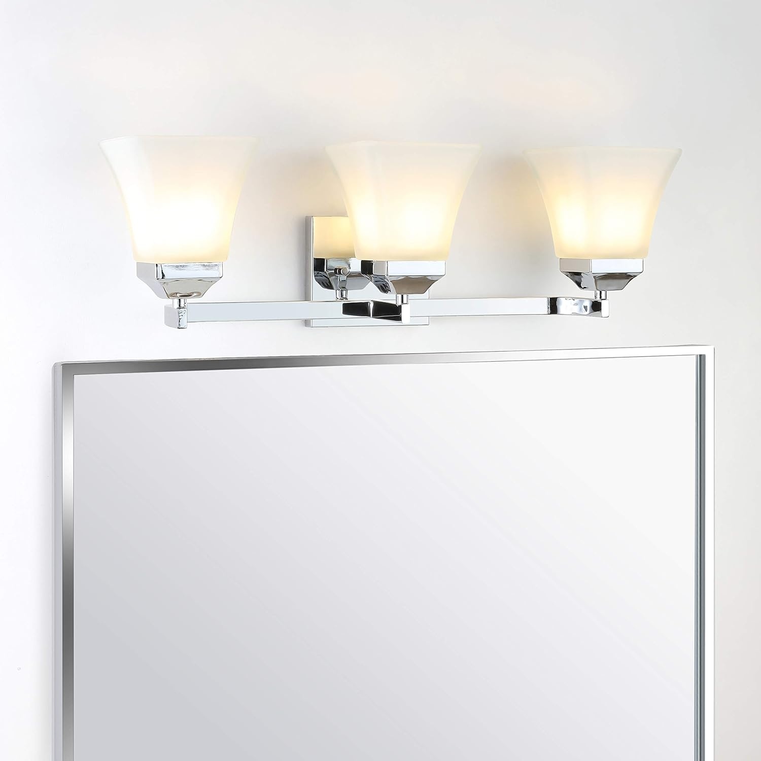 image:imageJONATHAN Y 395 Oil Rubbed Bronze White 6Light Metal Glass Rectangular Vanity Light Wall Sconce Traditional Transitional for Bathroom with Frosted Glass Shade Damp Rated LED Bulbs Included JYL7623AChrome