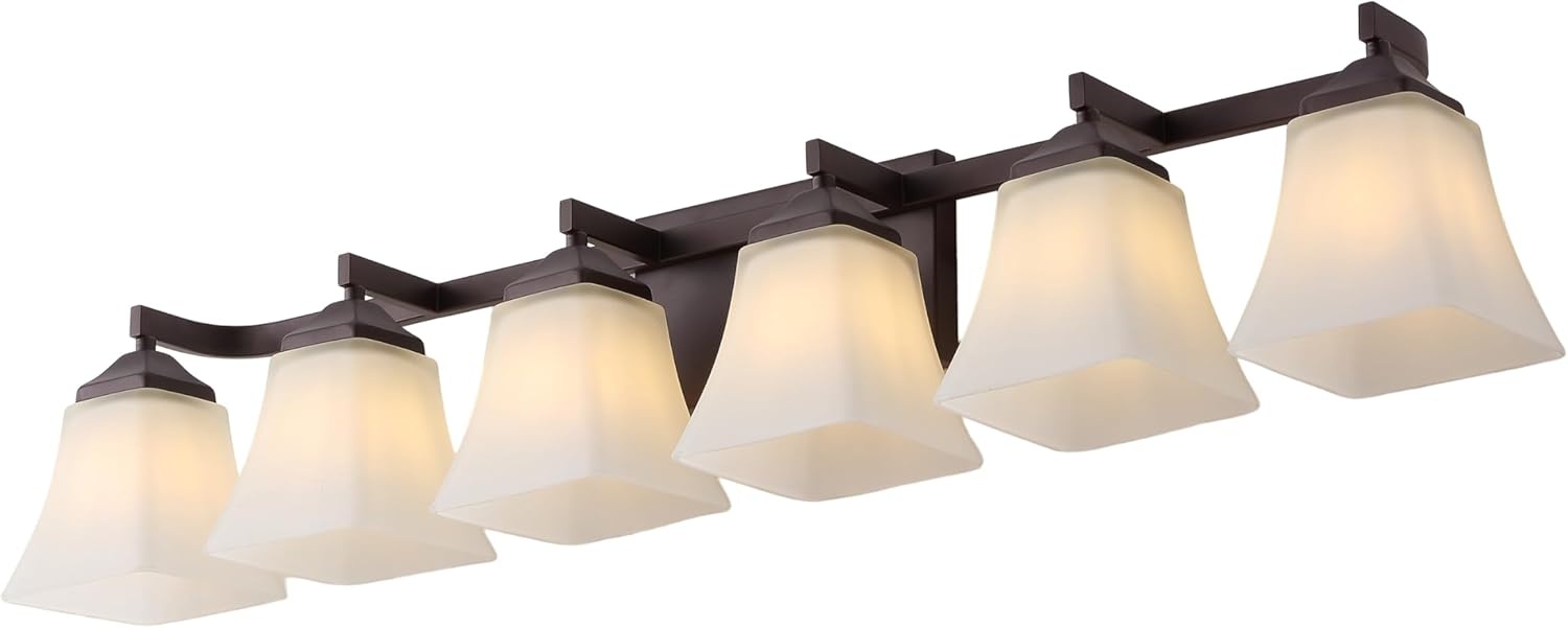 image:imageJONATHAN Y 395 Oil Rubbed Bronze White 6Light Metal Glass Rectangular Vanity Light Wall Sconce Traditional Transitional for Bathroom with Frosted Glass Shade Damp Rated LED Bulbs Included JYL7623AOilRubbed Bronze