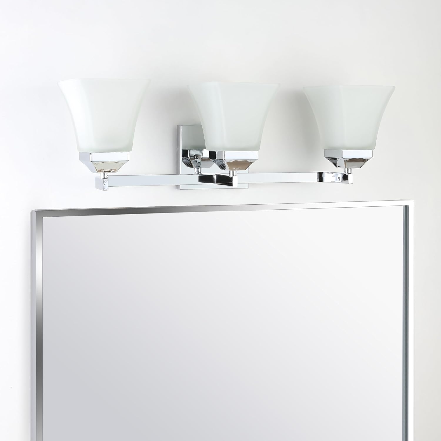image:imageJONATHAN Y 395 Oil Rubbed Bronze White 6Light Metal Glass Rectangular Vanity Light Wall Sconce Traditional Transitional for Bathroom with Frosted Glass Shade Damp Rated LED Bulbs Included JYL7623AChrome