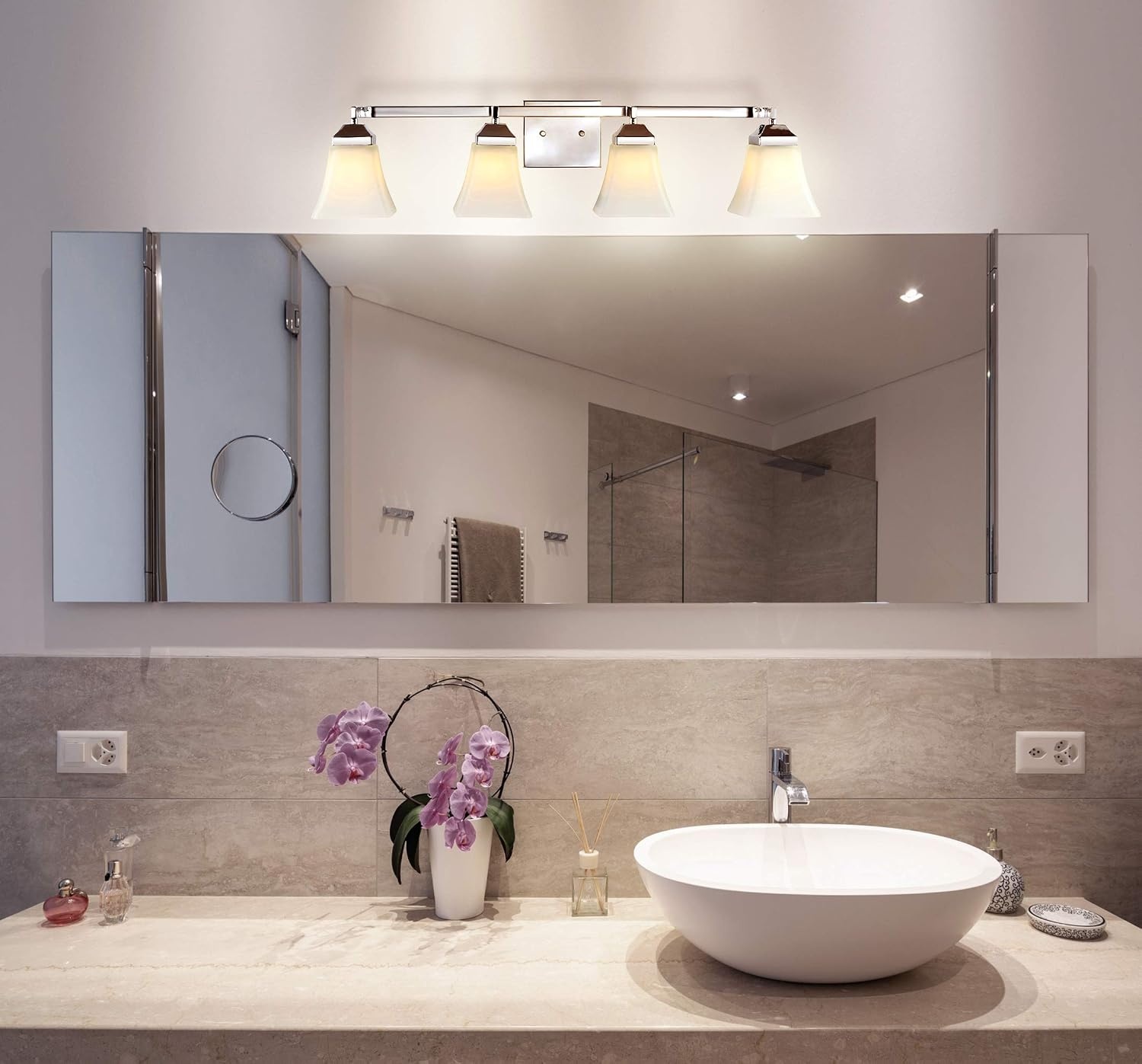 image:imageJONATHAN Y 395 Oil Rubbed Bronze White 6Light Metal Glass Rectangular Vanity Light Wall Sconce Traditional Transitional for Bathroom with Frosted Glass Shade Damp Rated LED Bulbs Included JYL7623AChrome