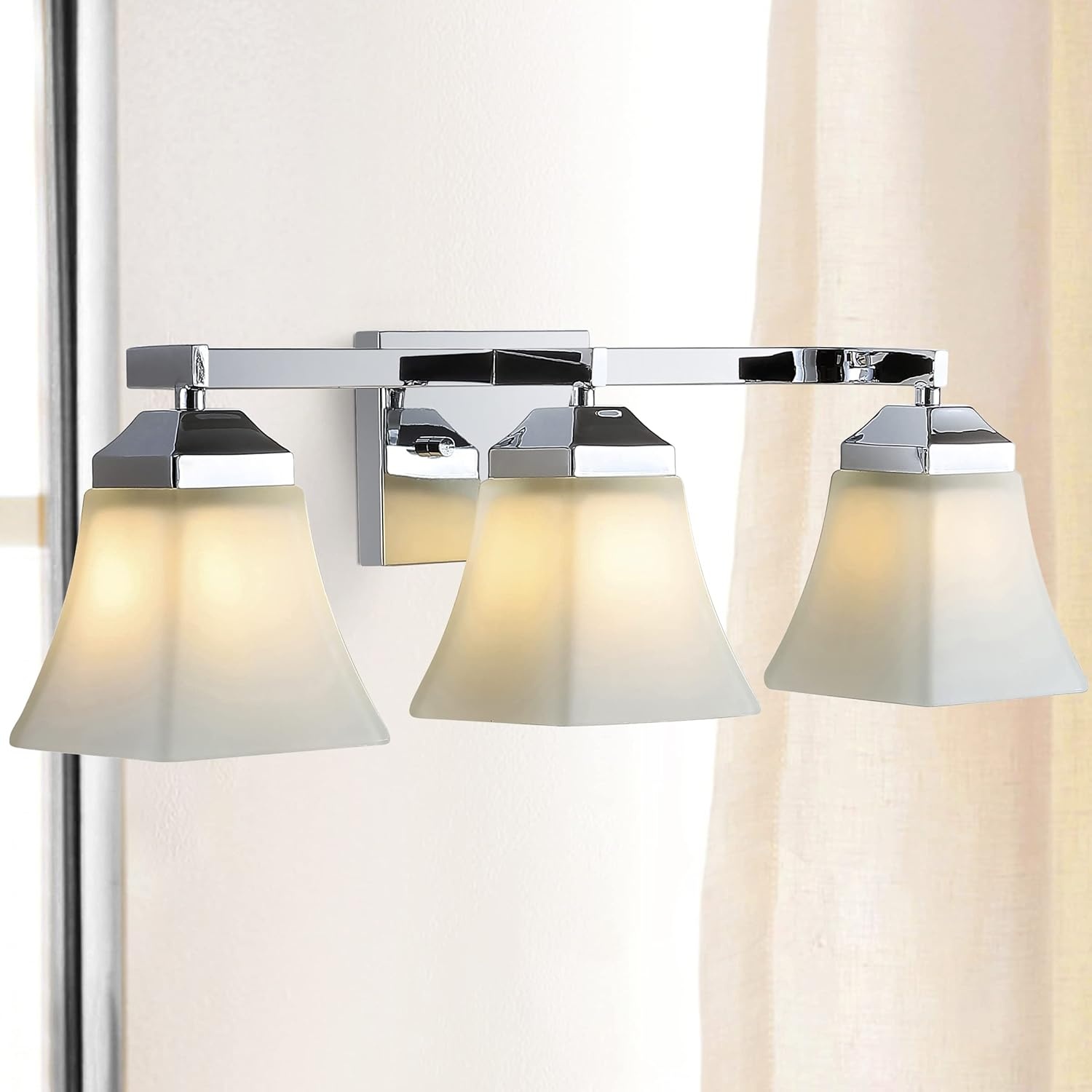 image:imageJONATHAN Y 395 Oil Rubbed Bronze White 6Light Metal Glass Rectangular Vanity Light Wall Sconce Traditional Transitional for Bathroom with Frosted Glass Shade Damp Rated LED Bulbs Included JYL7623AChrome