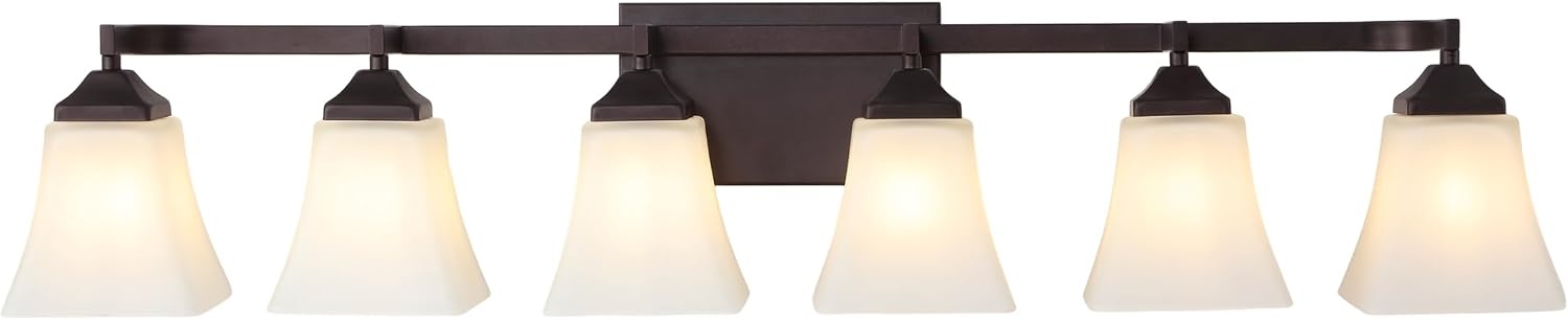 image:imageJONATHAN Y 395 Oil Rubbed Bronze White 6Light Metal Glass Rectangular Vanity Light Wall Sconce Traditional Transitional for Bathroom with Frosted Glass Shade Damp Rated LED Bulbs Included JYL7623AOilRubbed Bronze