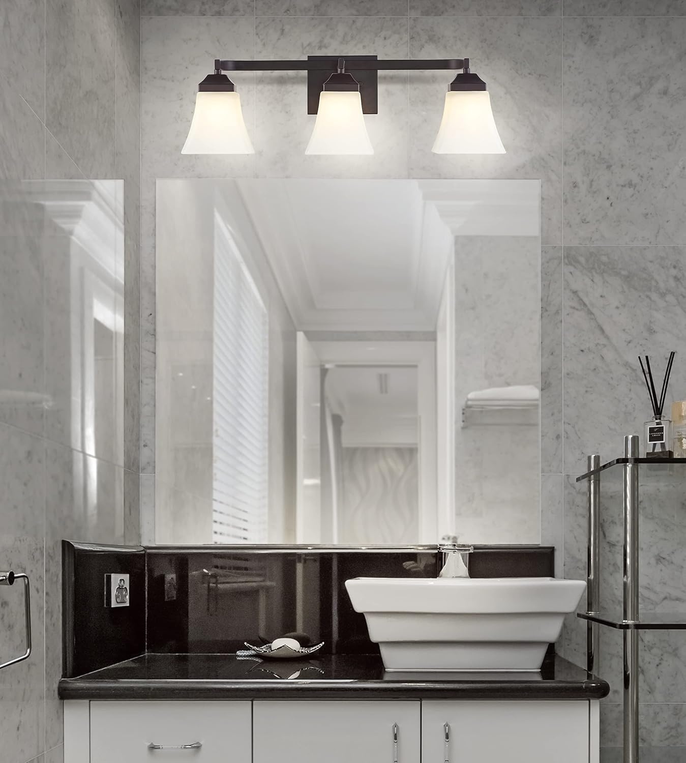 image:imageJONATHAN Y 395 Oil Rubbed Bronze White 6Light Metal Glass Rectangular Vanity Light Wall Sconce Traditional Transitional for Bathroom with Frosted Glass Shade Damp Rated LED Bulbs Included JYL7623AOilRubbed Bronze