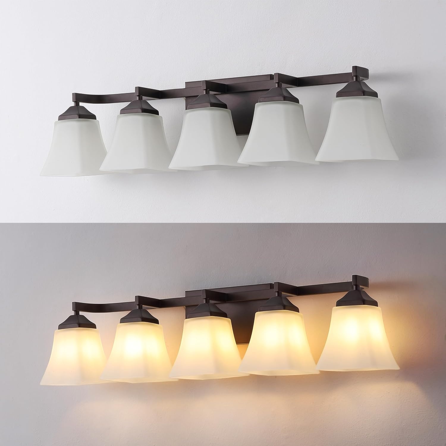 image:imageJONATHAN Y 395 Oil Rubbed Bronze White 6Light Metal Glass Rectangular Vanity Light Wall Sconce Traditional Transitional for Bathroom with Frosted Glass Shade Damp Rated LED Bulbs Included JYL7623AOilRubbed Bronze