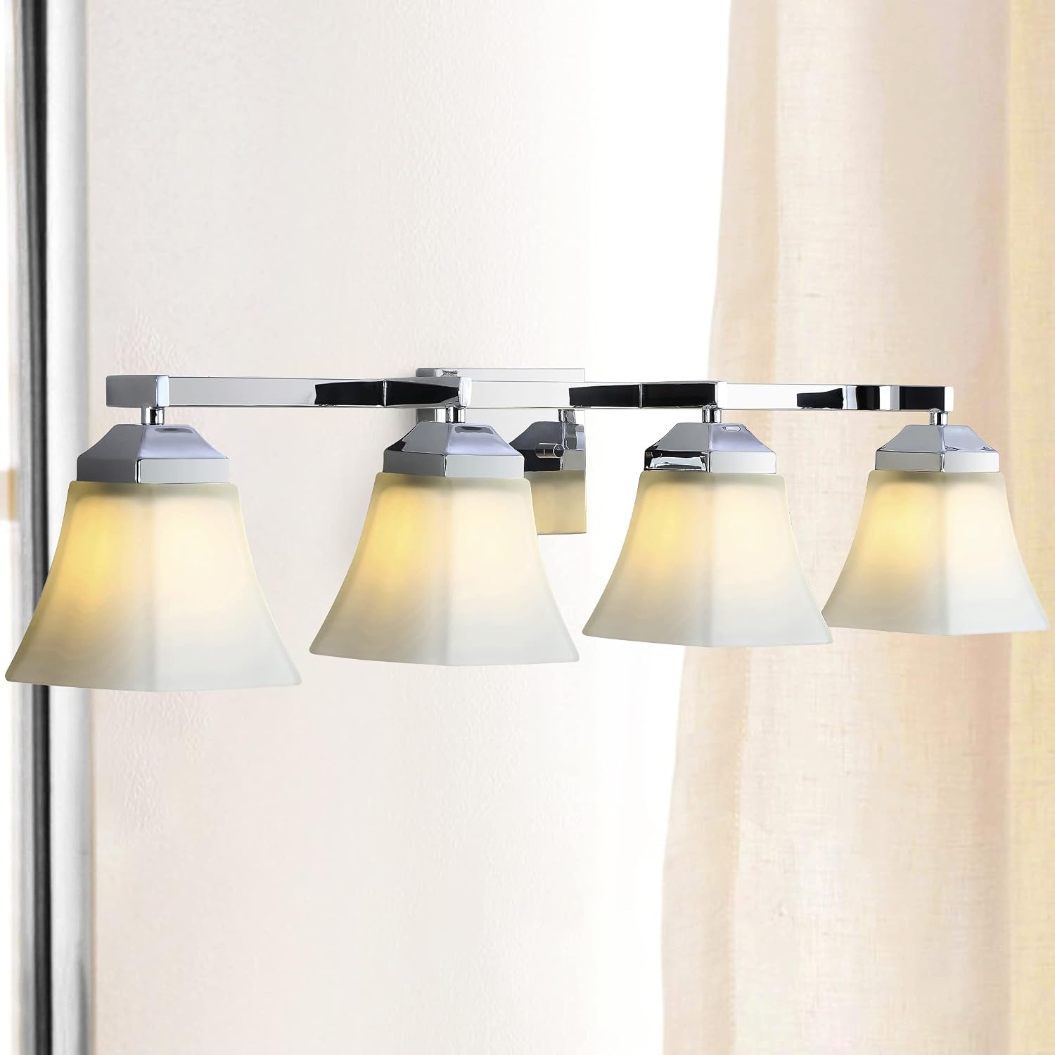 image:imageJONATHAN Y 395 Oil Rubbed Bronze White 6Light Metal Glass Rectangular Vanity Light Wall Sconce Traditional Transitional for Bathroom with Frosted Glass Shade Damp Rated LED Bulbs Included JYL7623AChrome