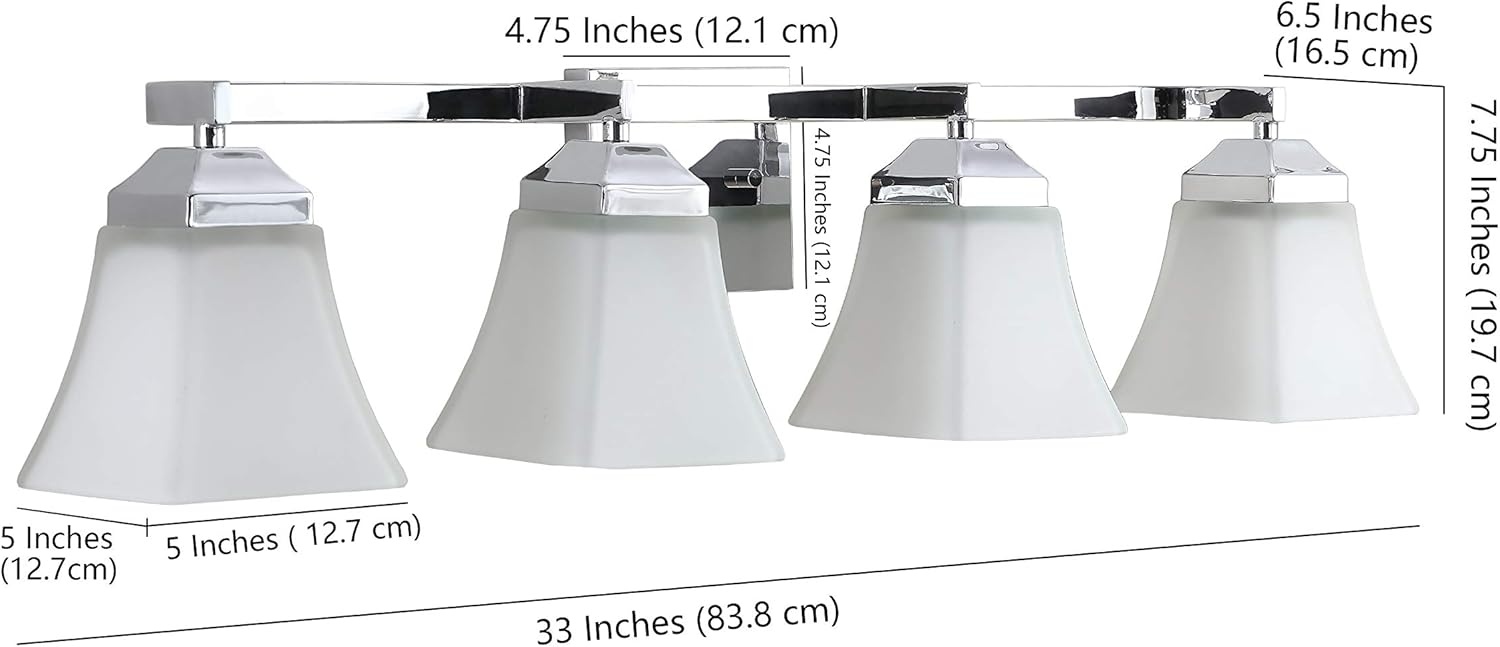 image:imageJONATHAN Y 395 Oil Rubbed Bronze White 6Light Metal Glass Rectangular Vanity Light Wall Sconce Traditional Transitional for Bathroom with Frosted Glass Shade Damp Rated LED Bulbs Included JYL7623AChrome