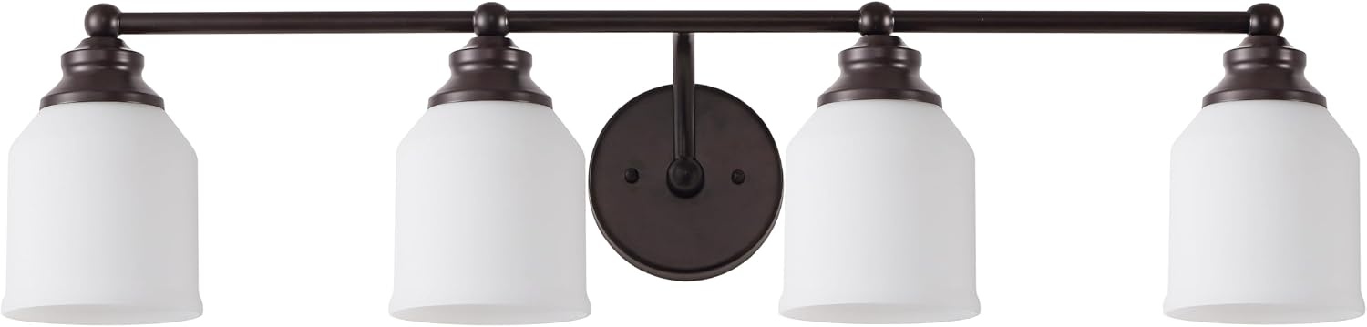 image:imageJONATHAN Y 513 Oil Rubbed Bronze White 1Light Metal Glass Candlestick Vanity Light Wall Sconce Farmhouse Transitional for Bathroom with Frosted Glass Shade LED Bulb Included JYL7549BOil Rubbed BronzeWhite