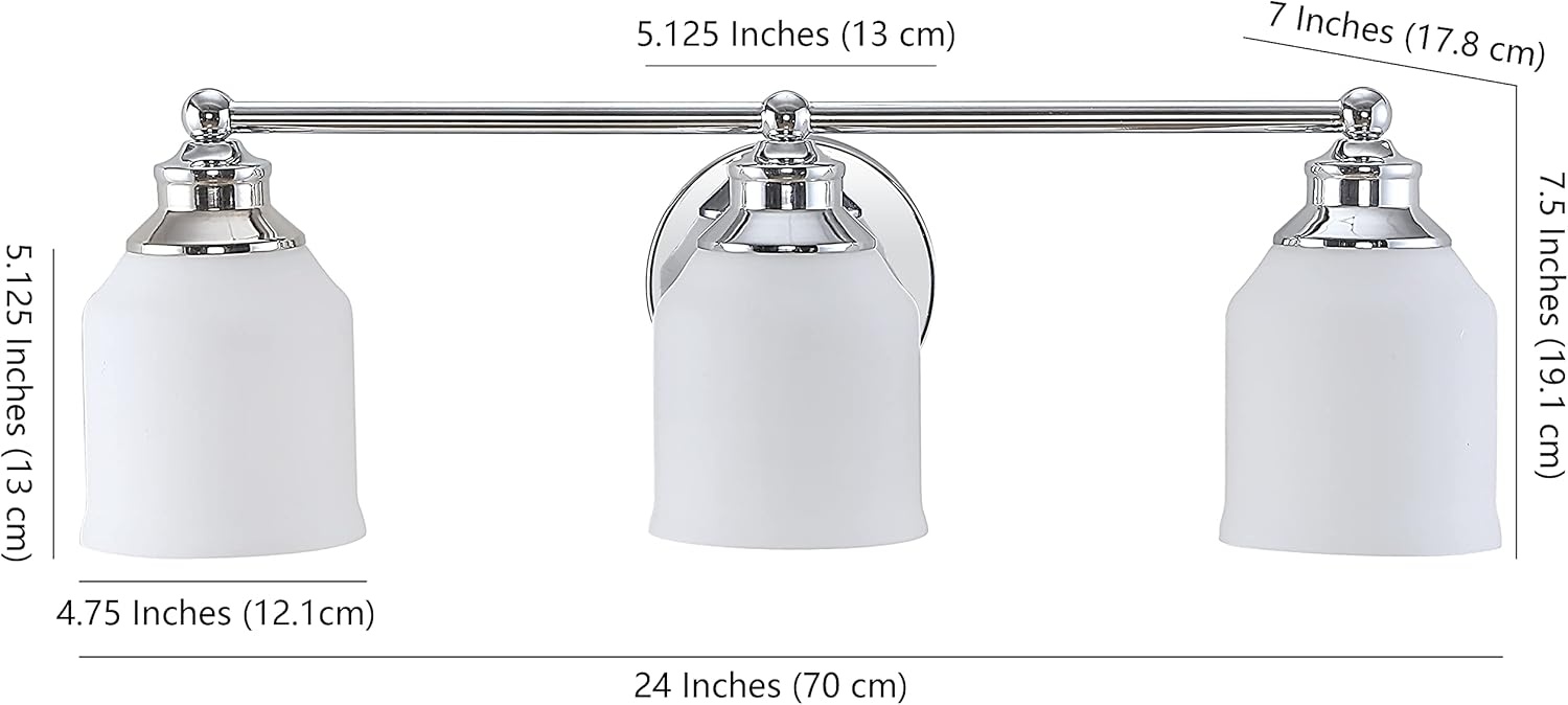 image:imageJONATHAN Y 513 Oil Rubbed Bronze White 1Light Metal Glass Candlestick Vanity Light Wall Sconce Farmhouse Transitional for Bathroom with Frosted Glass Shade LED Bulb Included JYL7549BChrome