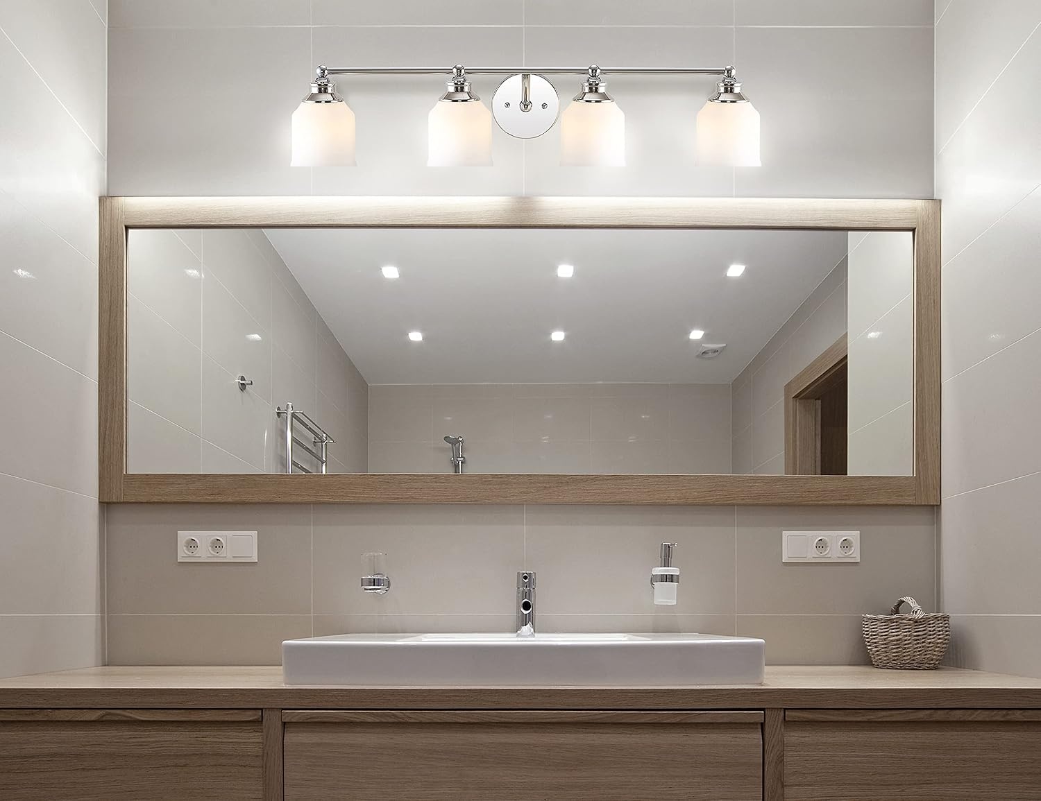 image:imageJONATHAN Y 513 Oil Rubbed Bronze White 1Light Metal Glass Candlestick Vanity Light Wall Sconce Farmhouse Transitional for Bathroom with Frosted Glass Shade LED Bulb Included JYL7549BChrome