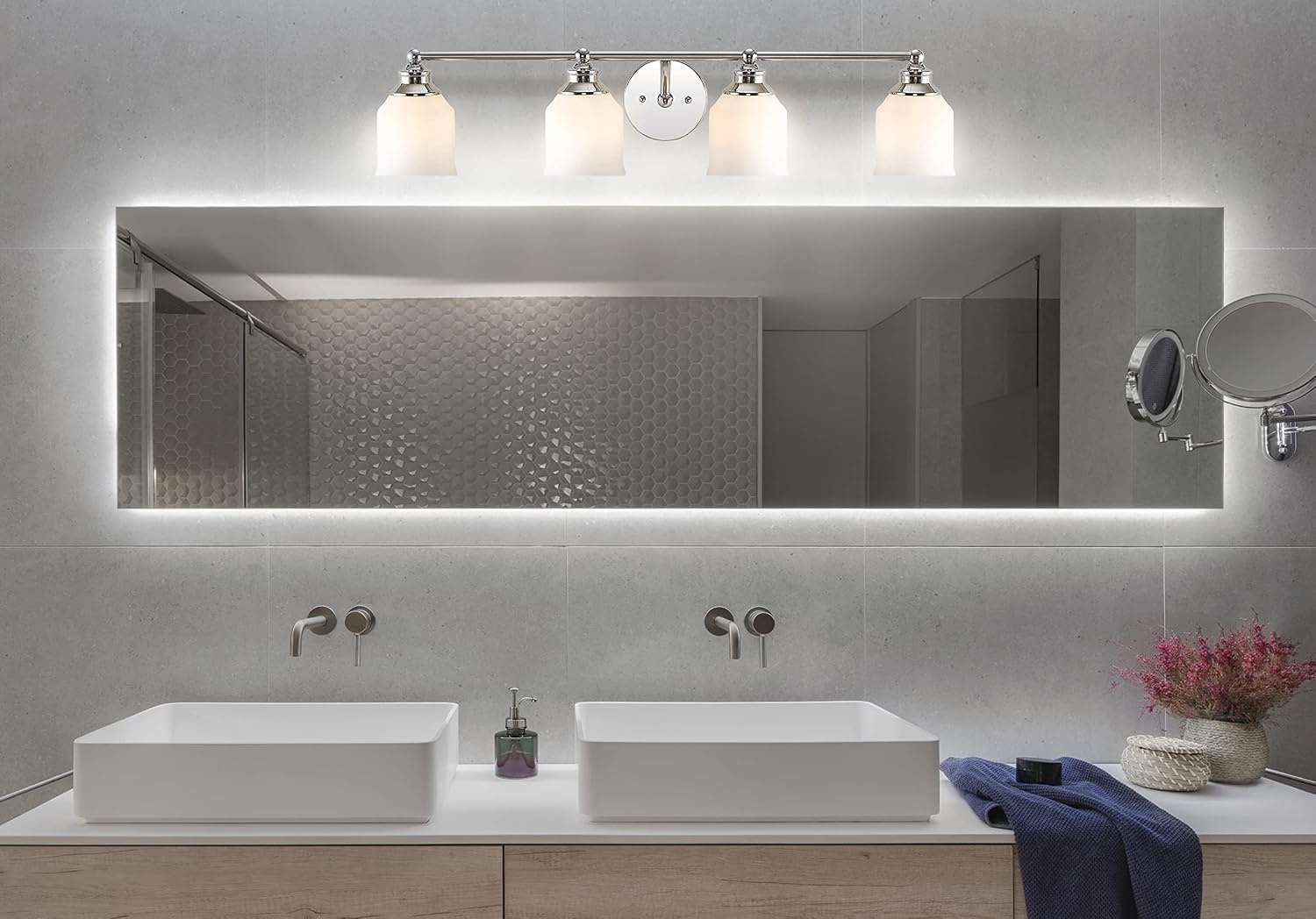 image:imageJONATHAN Y 513 Oil Rubbed Bronze White 1Light Metal Glass Candlestick Vanity Light Wall Sconce Farmhouse Transitional for Bathroom with Frosted Glass Shade LED Bulb Included JYL7549BChrome