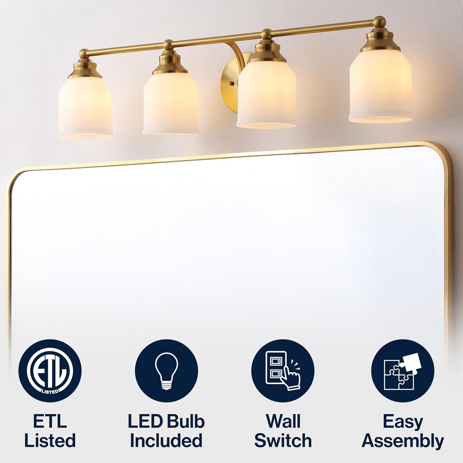 image:imageJONATHAN Y 513 Oil Rubbed Bronze White 1Light Metal Glass Candlestick Vanity Light Wall Sconce Farmhouse Transitional for Bathroom with Frosted Glass Shade LED Bulb Included JYL7549BBrass GoldWhite