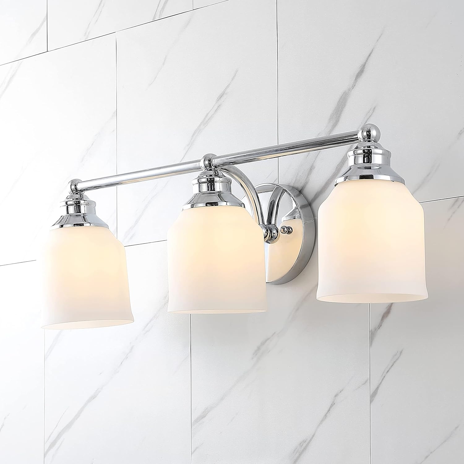 image:imageJONATHAN Y 513 Oil Rubbed Bronze White 1Light Metal Glass Candlestick Vanity Light Wall Sconce Farmhouse Transitional for Bathroom with Frosted Glass Shade LED Bulb Included JYL7549BChrome