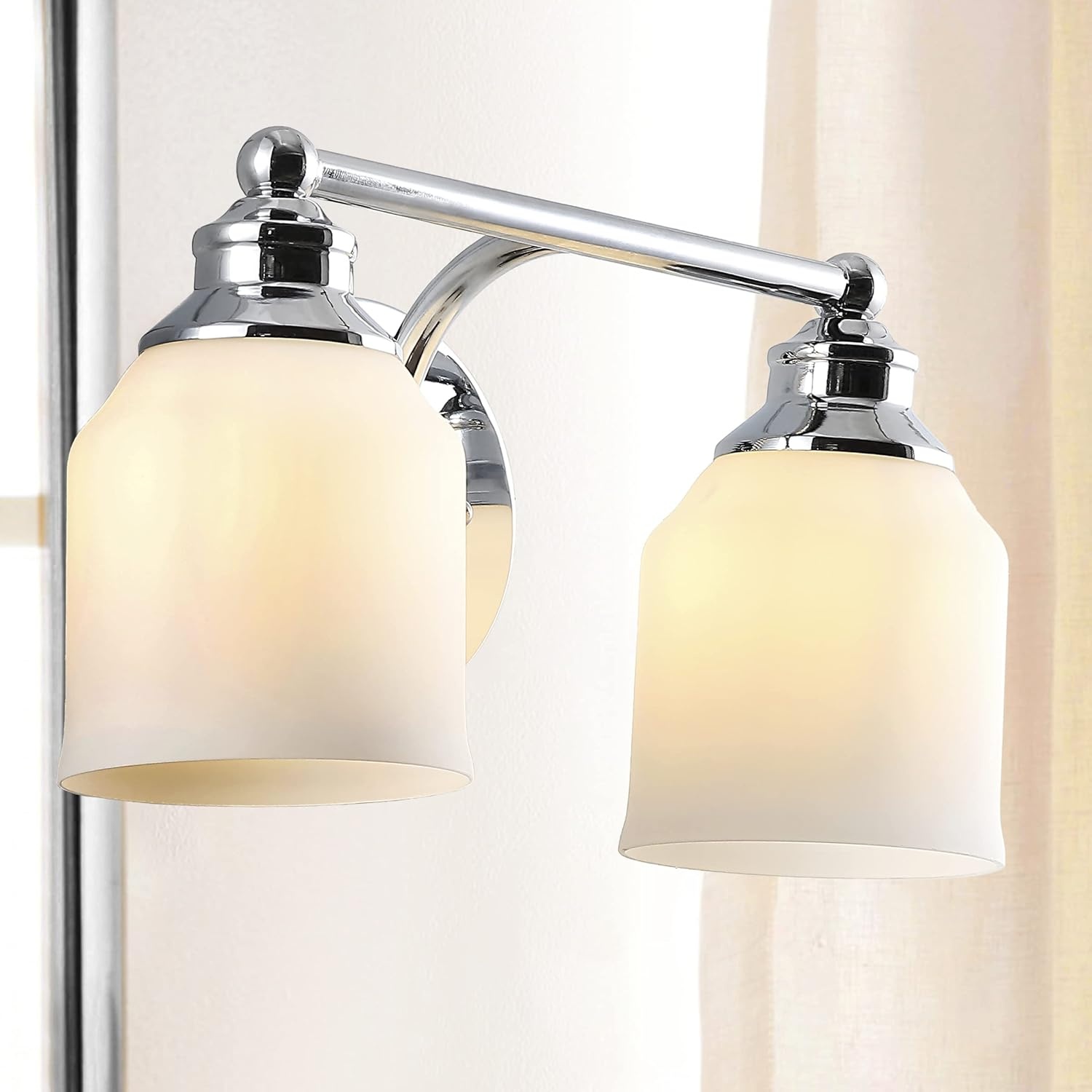 image:imageJONATHAN Y 513 Oil Rubbed Bronze White 1Light Metal Glass Candlestick Vanity Light Wall Sconce Farmhouse Transitional for Bathroom with Frosted Glass Shade LED Bulb Included JYL7549BChrome