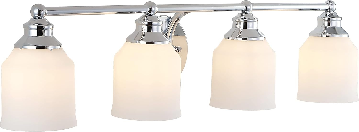 image:imageJONATHAN Y 513 Oil Rubbed Bronze White 1Light Metal Glass Candlestick Vanity Light Wall Sconce Farmhouse Transitional for Bathroom with Frosted Glass Shade LED Bulb Included JYL7549BChrome