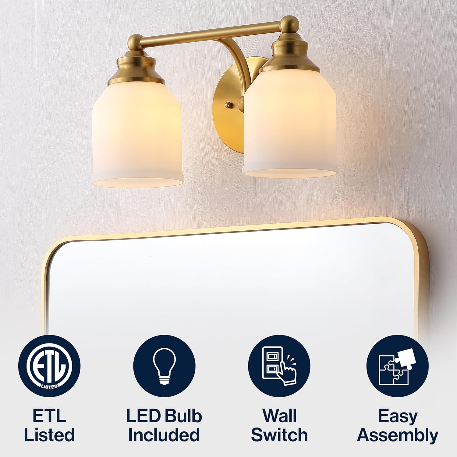 image:imageJONATHAN Y 513 Oil Rubbed Bronze White 1Light Metal Glass Candlestick Vanity Light Wall Sconce Farmhouse Transitional for Bathroom with Frosted Glass Shade LED Bulb Included JYL7549BBrass GoldWhite