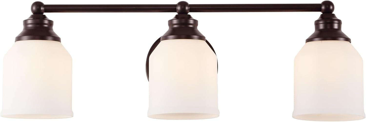 image:imageJONATHAN Y 513 Oil Rubbed Bronze White 1Light Metal Glass Candlestick Vanity Light Wall Sconce Farmhouse Transitional for Bathroom with Frosted Glass Shade LED Bulb Included JYL7549BOil Rubbed BronzeWhite