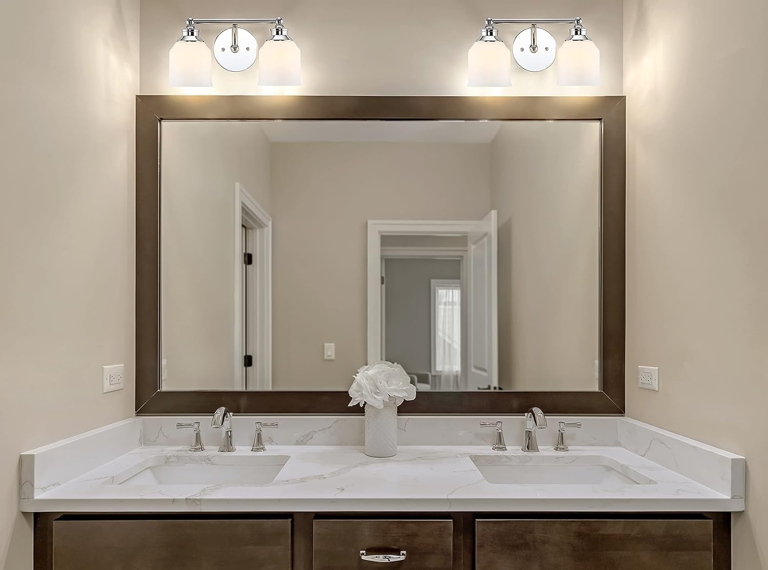 image:imageJONATHAN Y 513 Oil Rubbed Bronze White 1Light Metal Glass Candlestick Vanity Light Wall Sconce Farmhouse Transitional for Bathroom with Frosted Glass Shade LED Bulb Included JYL7549BChrome