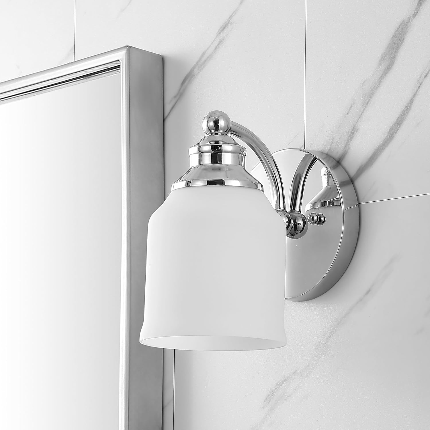 image:imageJONATHAN Y 513 Oil Rubbed Bronze White 1Light Metal Glass Candlestick Vanity Light Wall Sconce Farmhouse Transitional for Bathroom with Frosted Glass Shade LED Bulb Included JYL7549BChrome