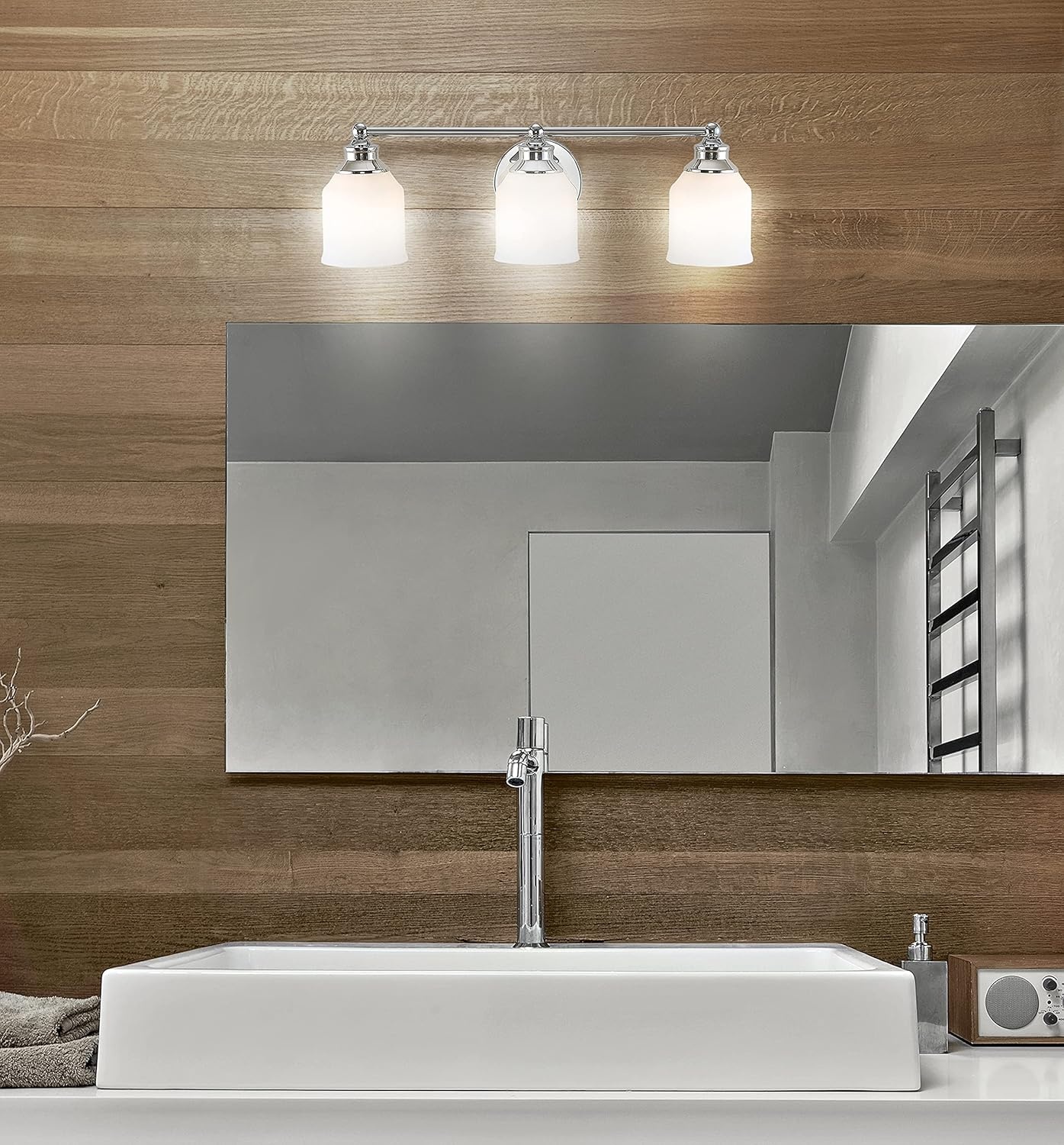 image:imageJONATHAN Y 513 Oil Rubbed Bronze White 1Light Metal Glass Candlestick Vanity Light Wall Sconce Farmhouse Transitional for Bathroom with Frosted Glass Shade LED Bulb Included JYL7549BChrome