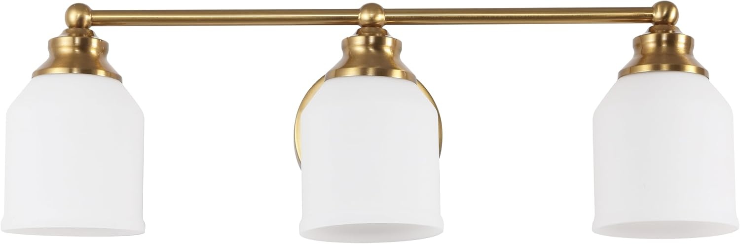 image:imageJONATHAN Y 513 Oil Rubbed Bronze White 1Light Metal Glass Candlestick Vanity Light Wall Sconce Farmhouse Transitional for Bathroom with Frosted Glass Shade LED Bulb Included JYL7549BBrass GoldWhite