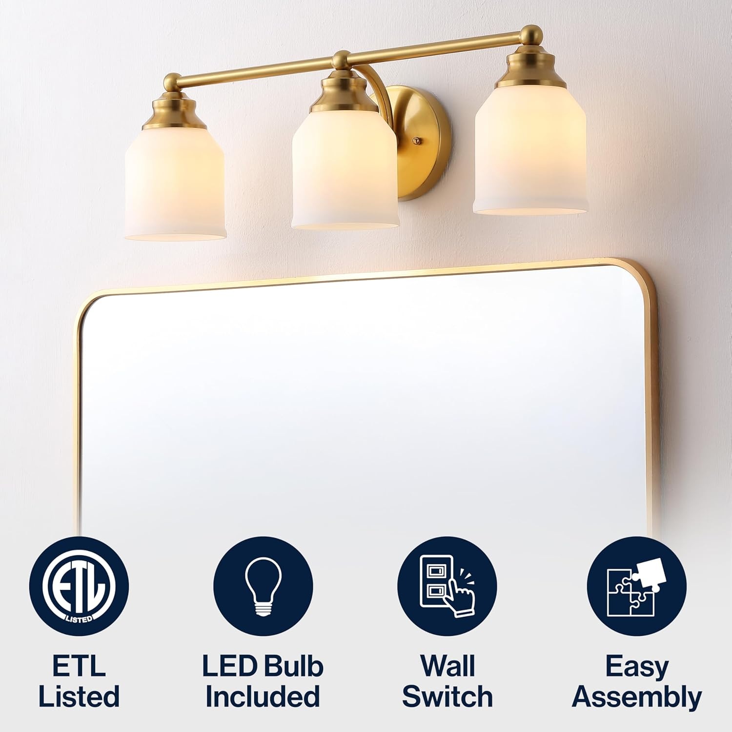 image:imageJONATHAN Y 513 Oil Rubbed Bronze White 1Light Metal Glass Candlestick Vanity Light Wall Sconce Farmhouse Transitional for Bathroom with Frosted Glass Shade LED Bulb Included JYL7549BBrass GoldWhite