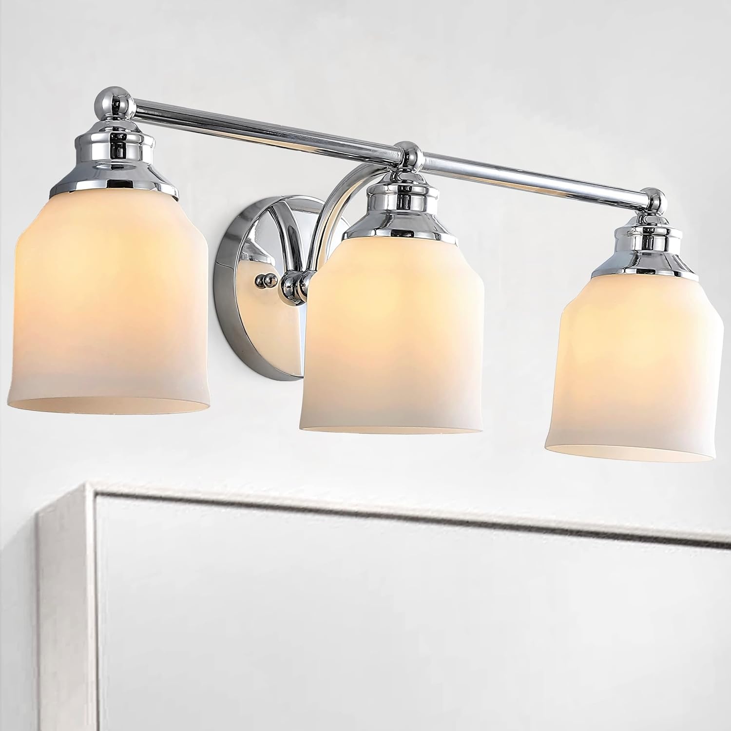 image:imageJONATHAN Y 513 Oil Rubbed Bronze White 1Light Metal Glass Candlestick Vanity Light Wall Sconce Farmhouse Transitional for Bathroom with Frosted Glass Shade LED Bulb Included JYL7549BChrome