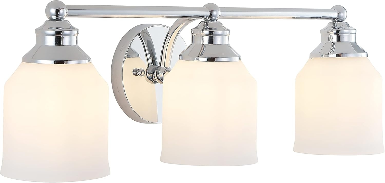 image:imageJONATHAN Y 513 Oil Rubbed Bronze White 1Light Metal Glass Candlestick Vanity Light Wall Sconce Farmhouse Transitional for Bathroom with Frosted Glass Shade LED Bulb Included JYL7549BChrome