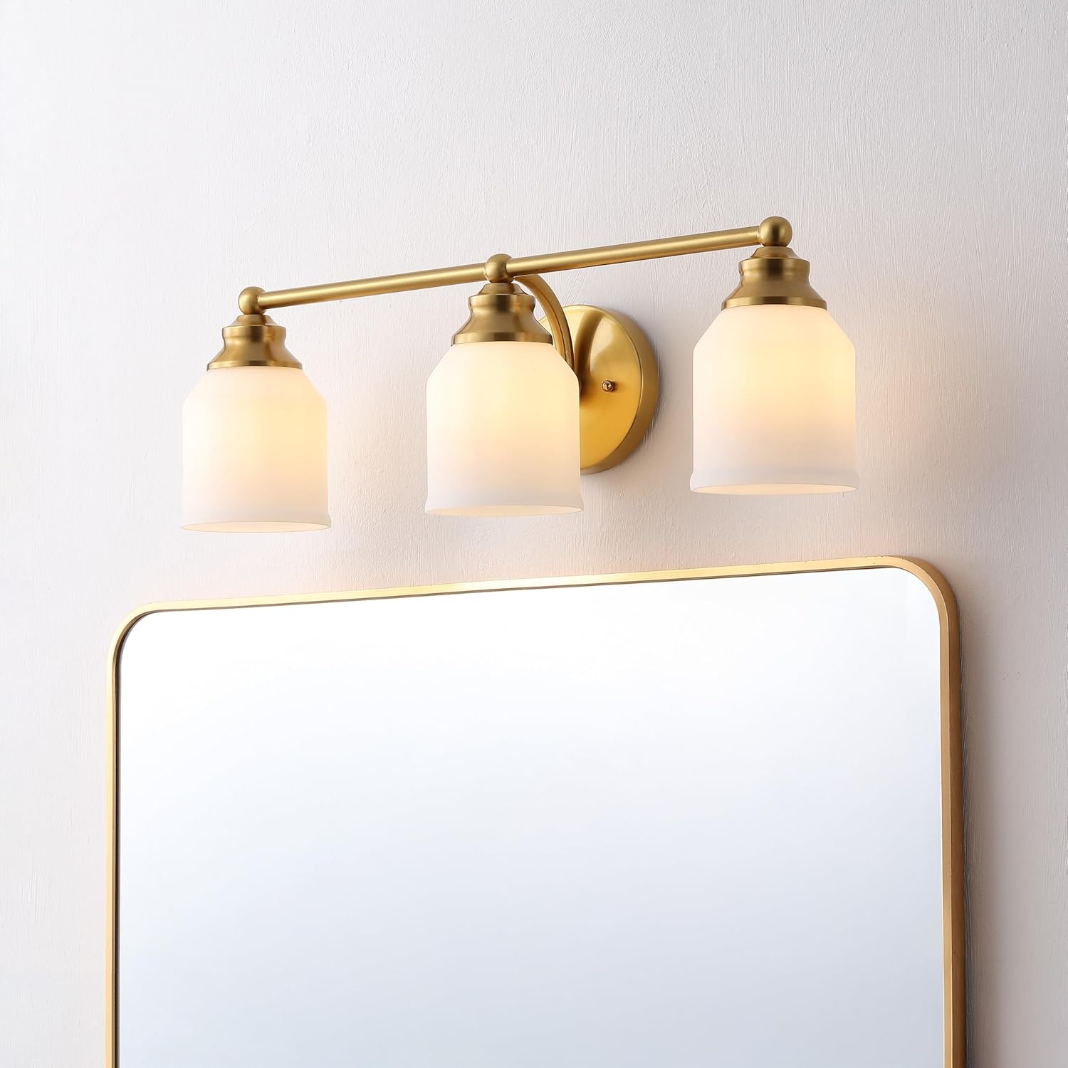 image:imageJONATHAN Y 513 Oil Rubbed Bronze White 1Light Metal Glass Candlestick Vanity Light Wall Sconce Farmhouse Transitional for Bathroom with Frosted Glass Shade LED Bulb Included JYL7549BBrass GoldWhite