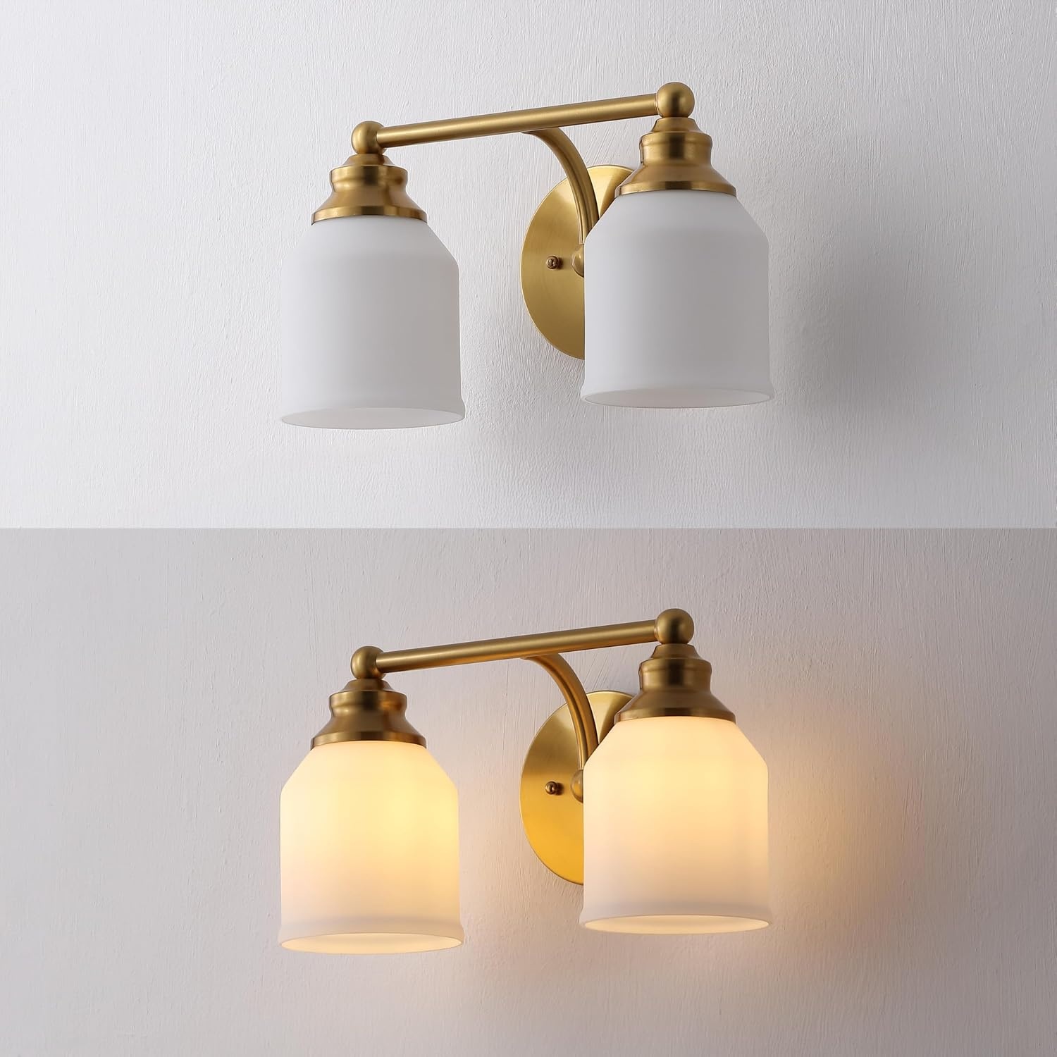 image:imageJONATHAN Y 513 Oil Rubbed Bronze White 1Light Metal Glass Candlestick Vanity Light Wall Sconce Farmhouse Transitional for Bathroom with Frosted Glass Shade LED Bulb Included JYL7549BBrass GoldWhite