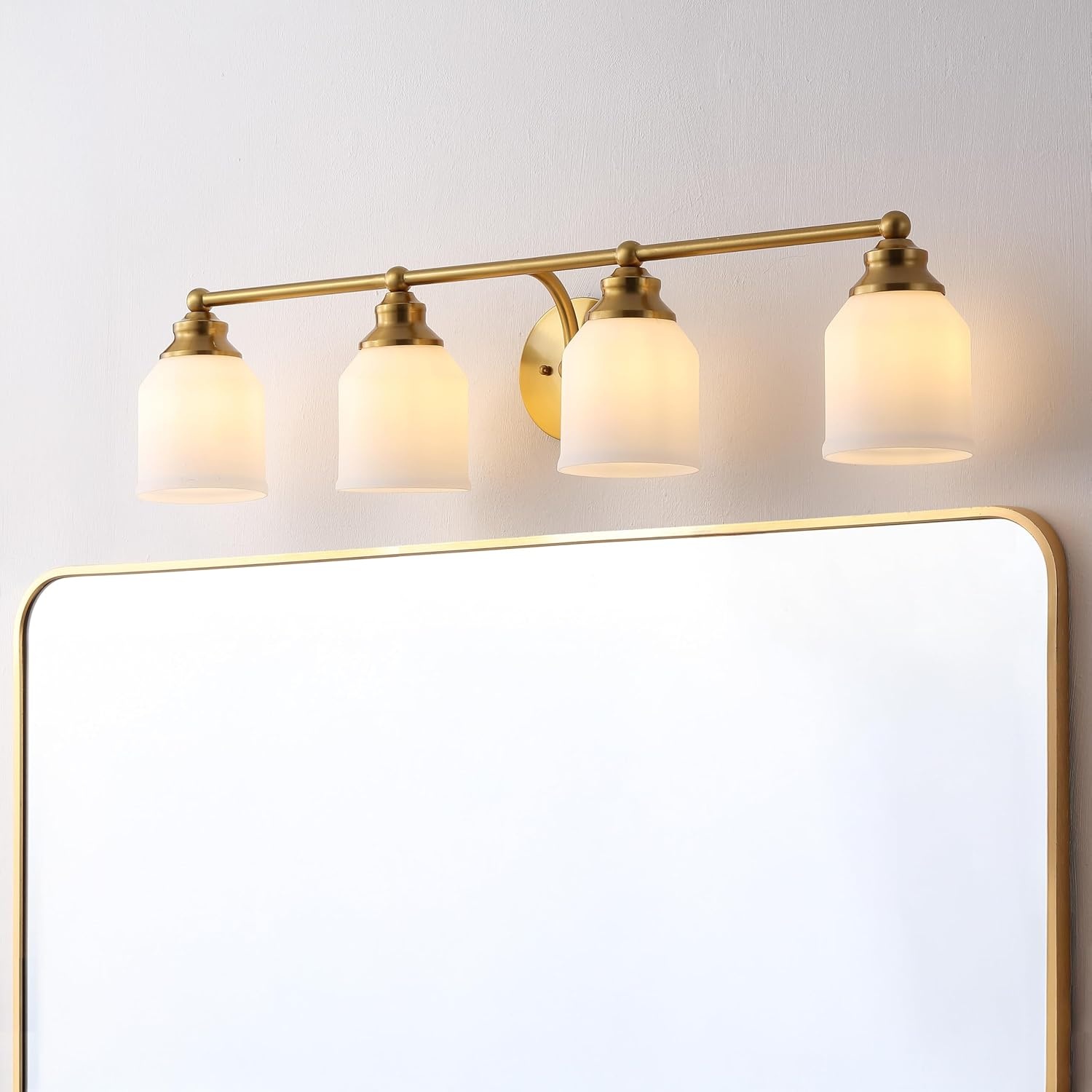 image:imageJONATHAN Y 513 Oil Rubbed Bronze White 1Light Metal Glass Candlestick Vanity Light Wall Sconce Farmhouse Transitional for Bathroom with Frosted Glass Shade LED Bulb Included JYL7549BBrass GoldWhite
