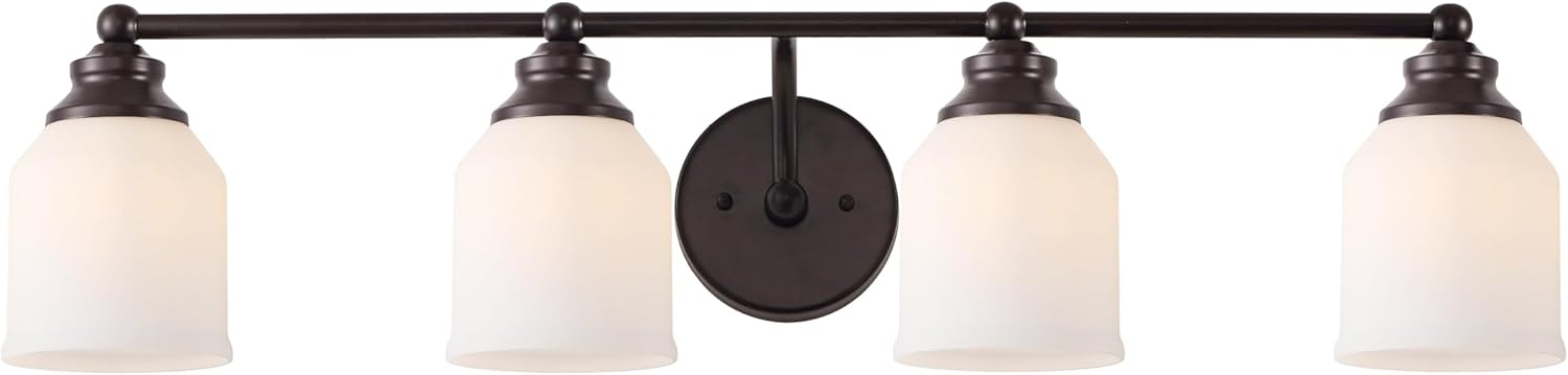 image:imageJONATHAN Y 513 Oil Rubbed Bronze White 1Light Metal Glass Candlestick Vanity Light Wall Sconce Farmhouse Transitional for Bathroom with Frosted Glass Shade LED Bulb Included JYL7549BOil Rubbed BronzeWhite