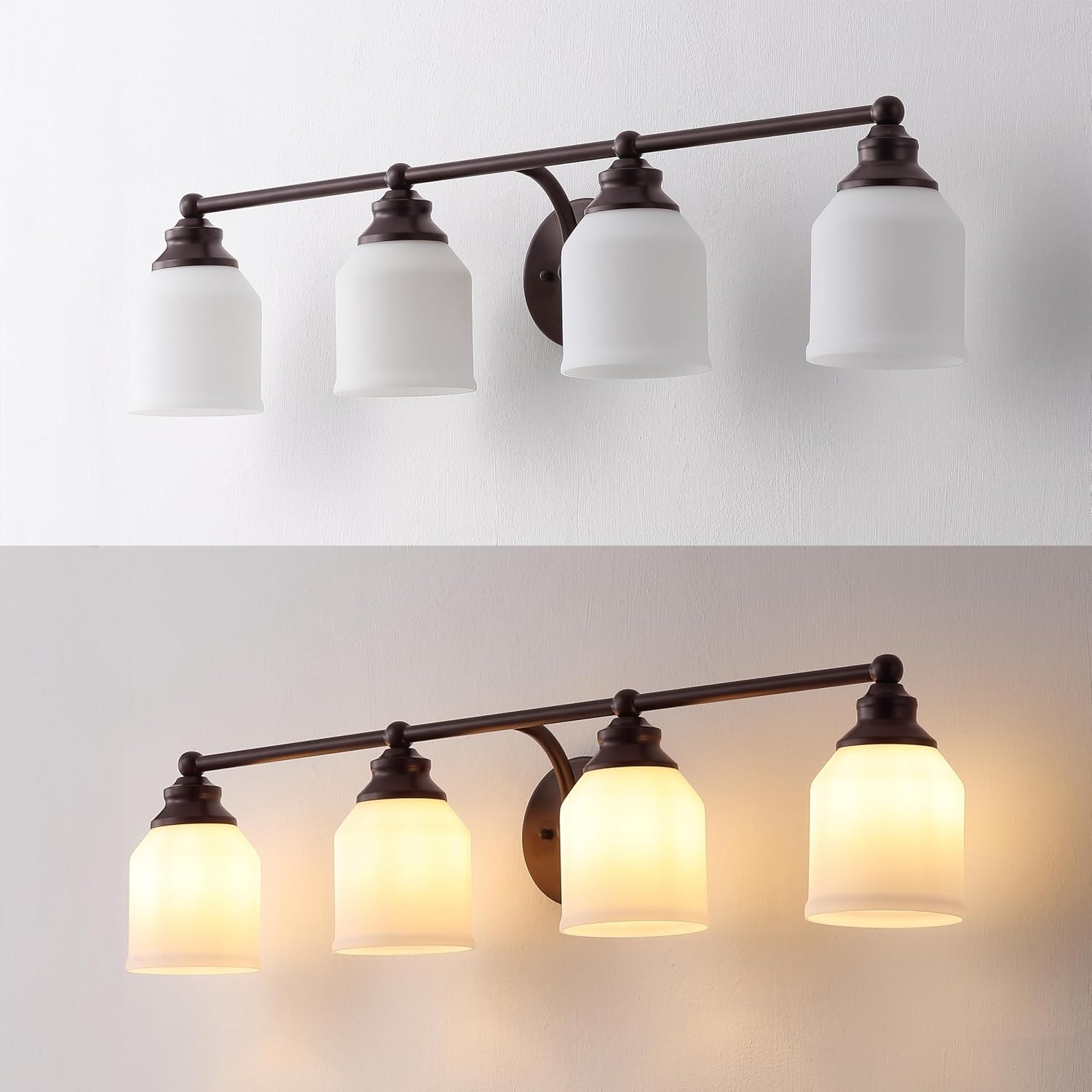 image:imageJONATHAN Y 513 Oil Rubbed Bronze White 1Light Metal Glass Candlestick Vanity Light Wall Sconce Farmhouse Transitional for Bathroom with Frosted Glass Shade LED Bulb Included JYL7549BOil Rubbed BronzeWhite