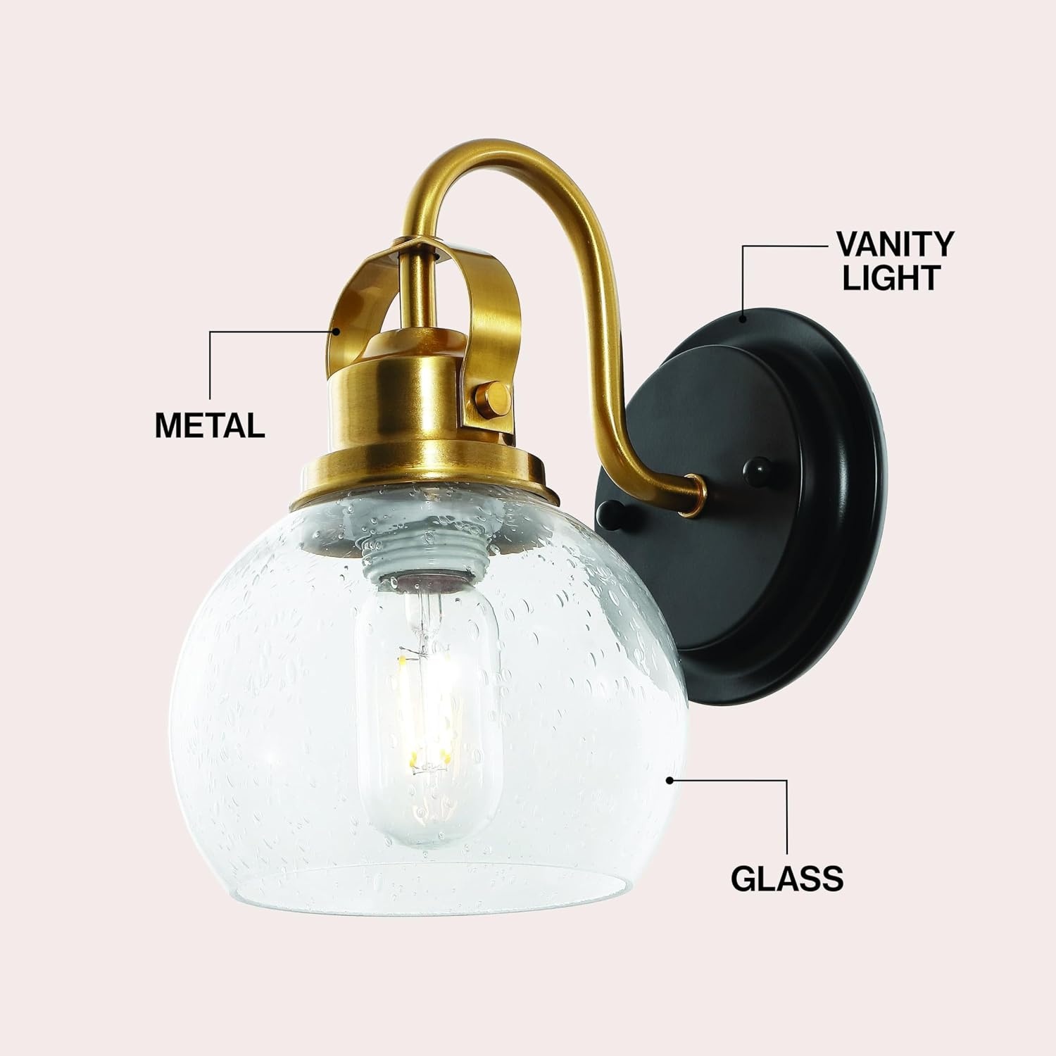 image:imageJONATHAN Y 6 Brass Gold Oil Rubbed Bronze 1Light Metal Candlestick Vanity Light Wall Sconce Farmhouse Industrial for Bathroom with Clear Seeded Glass Shade LED Bulb Included JYL7400BBrass GoldOil Rubbed Bronze