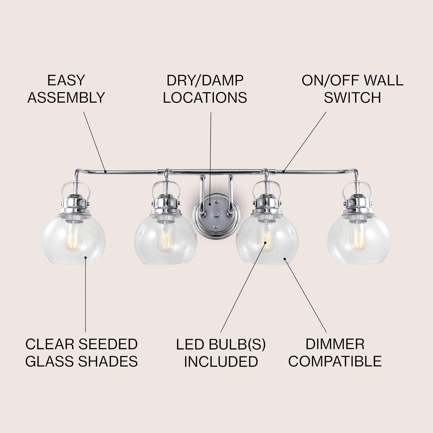 image:imageJONATHAN Y 6 Brass Gold Oil Rubbed Bronze 1Light Metal Candlestick Vanity Light Wall Sconce Farmhouse Industrial for Bathroom with Clear Seeded Glass Shade LED Bulb Included JYL7400BChromeClear