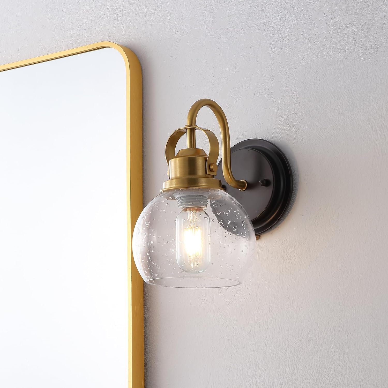 image:imageJONATHAN Y 6 Brass Gold Oil Rubbed Bronze 1Light Metal Candlestick Vanity Light Wall Sconce Farmhouse Industrial for Bathroom with Clear Seeded Glass Shade LED Bulb Included JYL7400BBrass GoldOil Rubbed Bronze