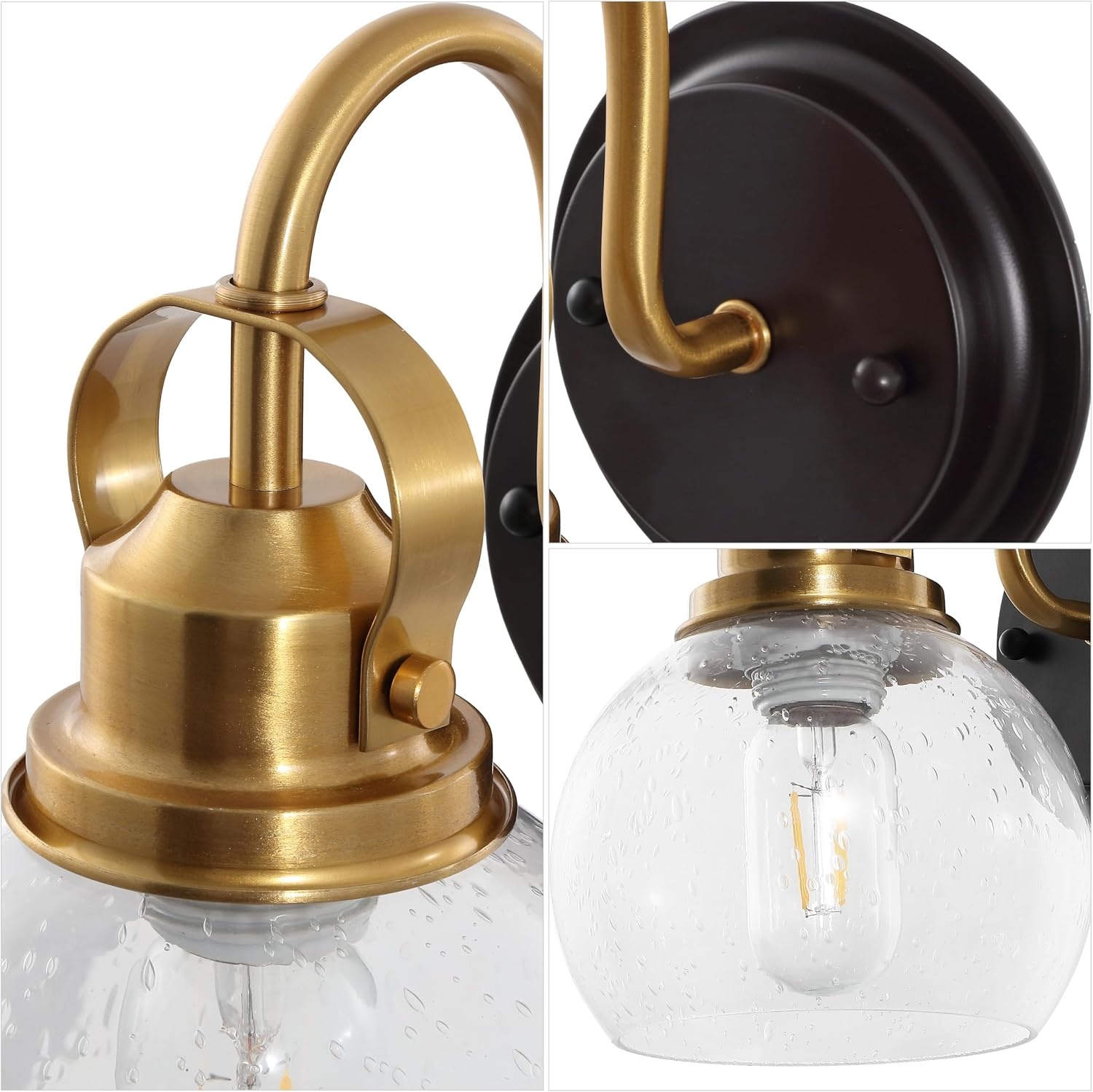 image:imageJONATHAN Y 6 Brass Gold Oil Rubbed Bronze 1Light Metal Candlestick Vanity Light Wall Sconce Farmhouse Industrial for Bathroom with Clear Seeded Glass Shade LED Bulb Included JYL7400BBrass GoldOil Rubbed Bronze