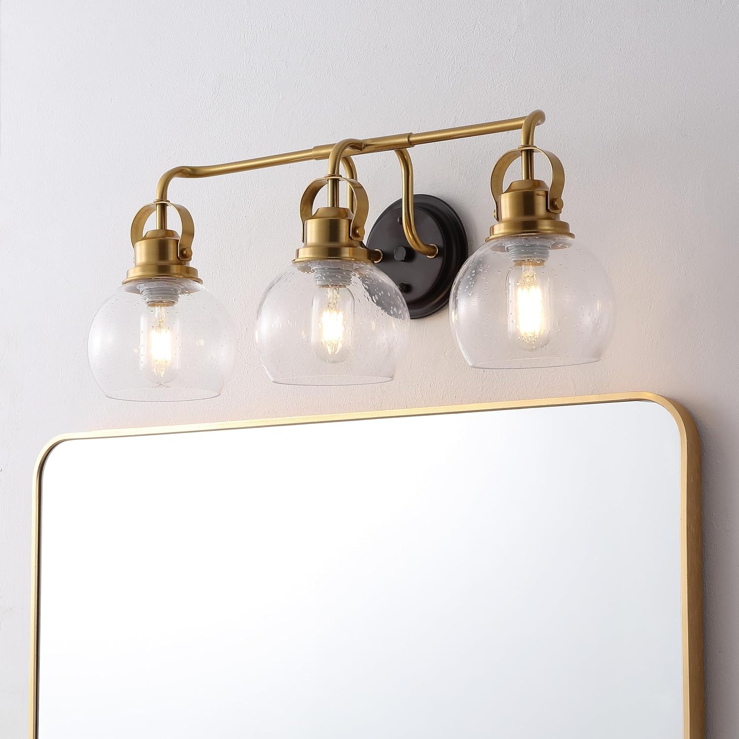 image:imageJONATHAN Y 6 Brass Gold Oil Rubbed Bronze 1Light Metal Candlestick Vanity Light Wall Sconce Farmhouse Industrial for Bathroom with Clear Seeded Glass Shade LED Bulb Included JYL7400BBrass GoldOil Rubbed Bronze