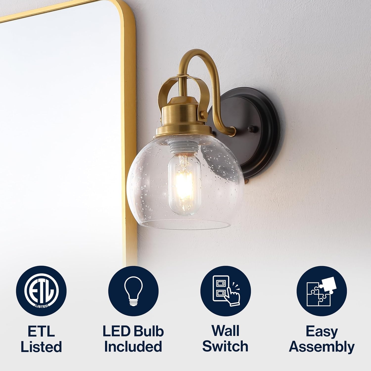 image:imageJONATHAN Y 6 Brass Gold Oil Rubbed Bronze 1Light Metal Candlestick Vanity Light Wall Sconce Farmhouse Industrial for Bathroom with Clear Seeded Glass Shade LED Bulb Included JYL7400BBrass GoldOil Rubbed Bronze