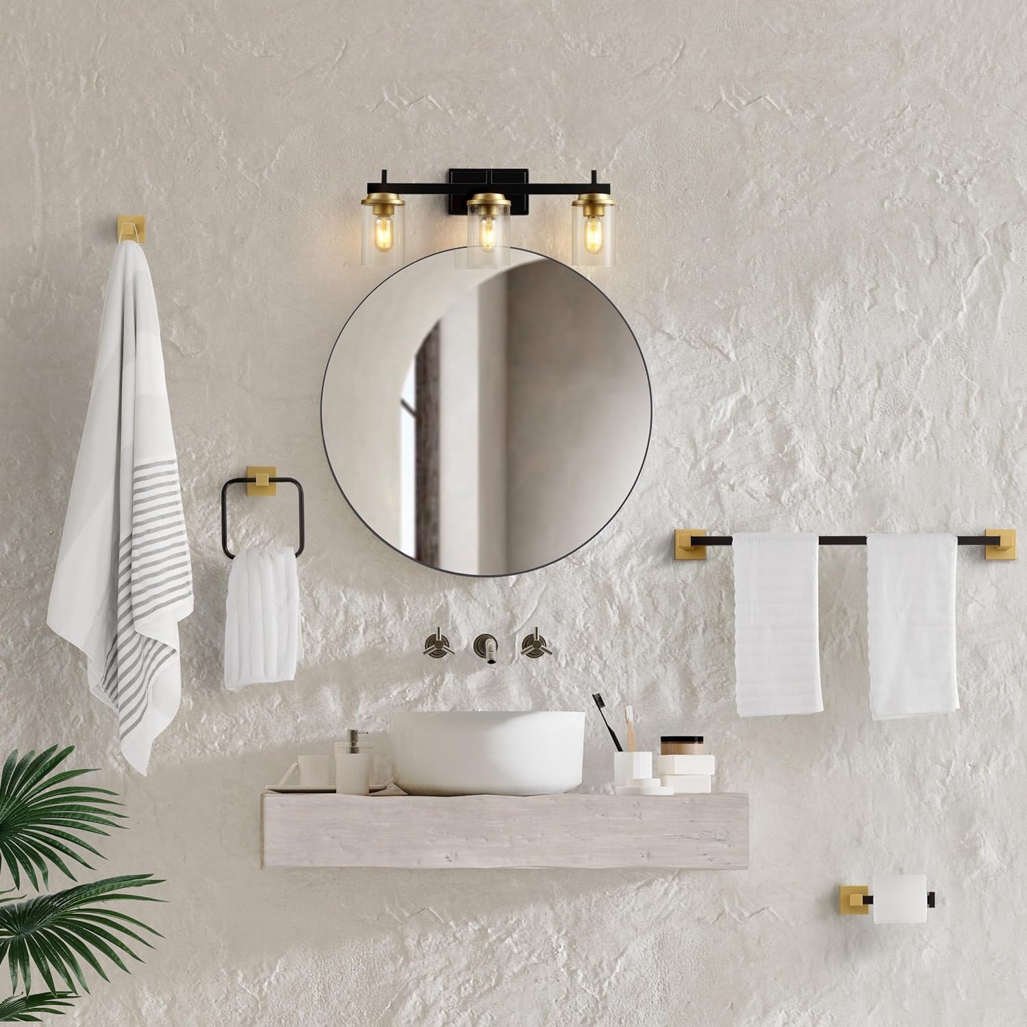 image:imageJONATHAN Y JYL1502A Liam 2325 3Light Farmhouse Industrial Vanity Light with Bathroom Hardware Accessory Set Oil Rubbed Bronze 5Piece Towel Bar amp Ring Toilet Paper Holder Robe HookOil Rubbed BronzeGold Painting
