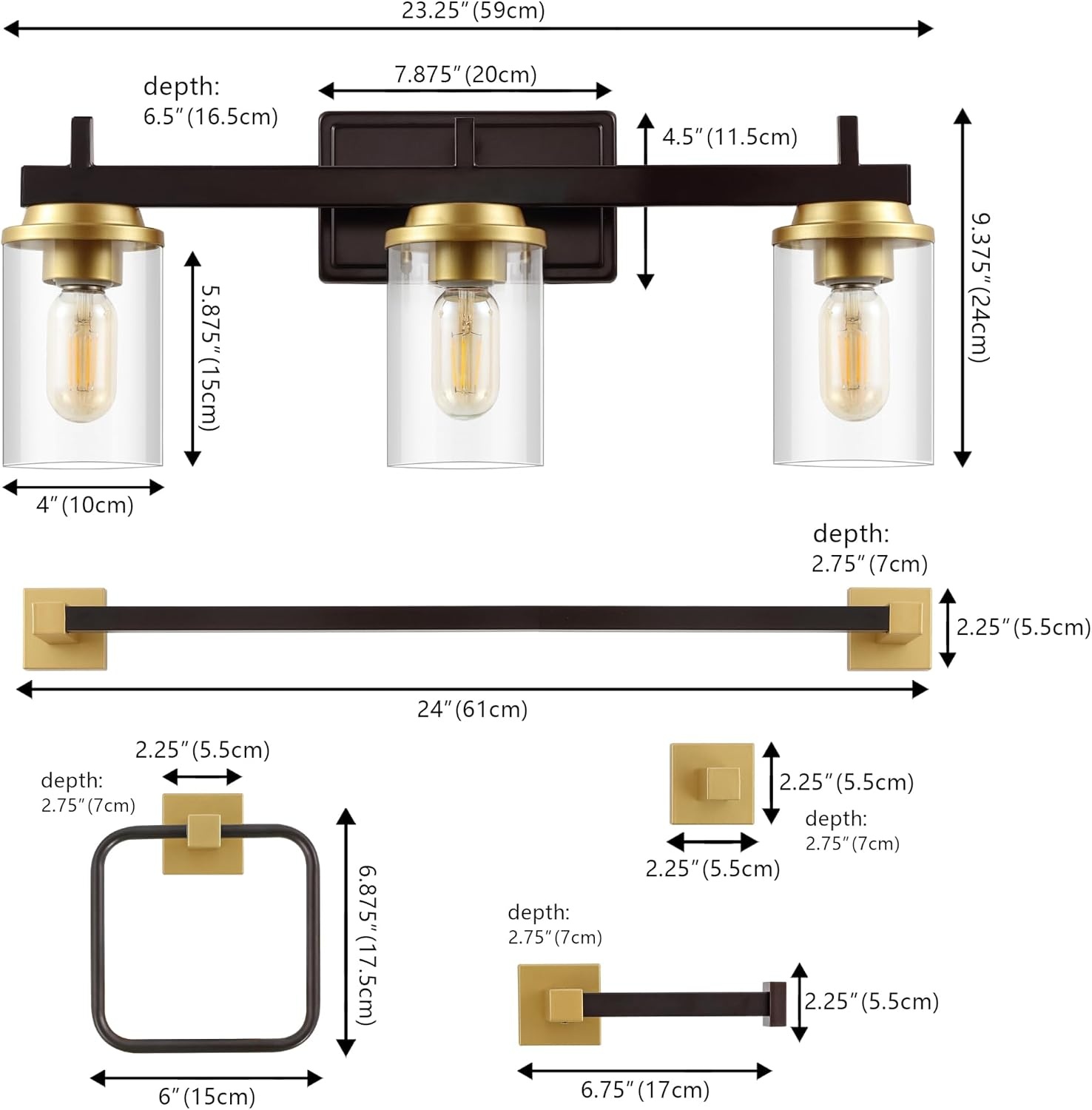 image:imageJONATHAN Y JYL1502A Liam 2325 3Light Farmhouse Industrial Vanity Light with Bathroom Hardware Accessory Set Oil Rubbed Bronze 5Piece Towel Bar amp Ring Toilet Paper Holder Robe HookOil Rubbed BronzeGold Painting