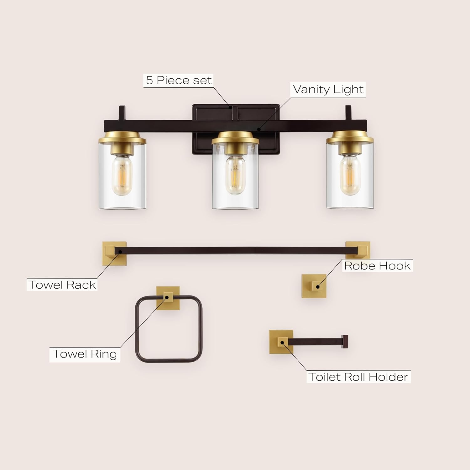 image:imageJONATHAN Y JYL1502A Liam 2325 3Light Farmhouse Industrial Vanity Light with Bathroom Hardware Accessory Set Oil Rubbed Bronze 5Piece Towel Bar amp Ring Toilet Paper Holder Robe HookOil Rubbed BronzeGold Painting